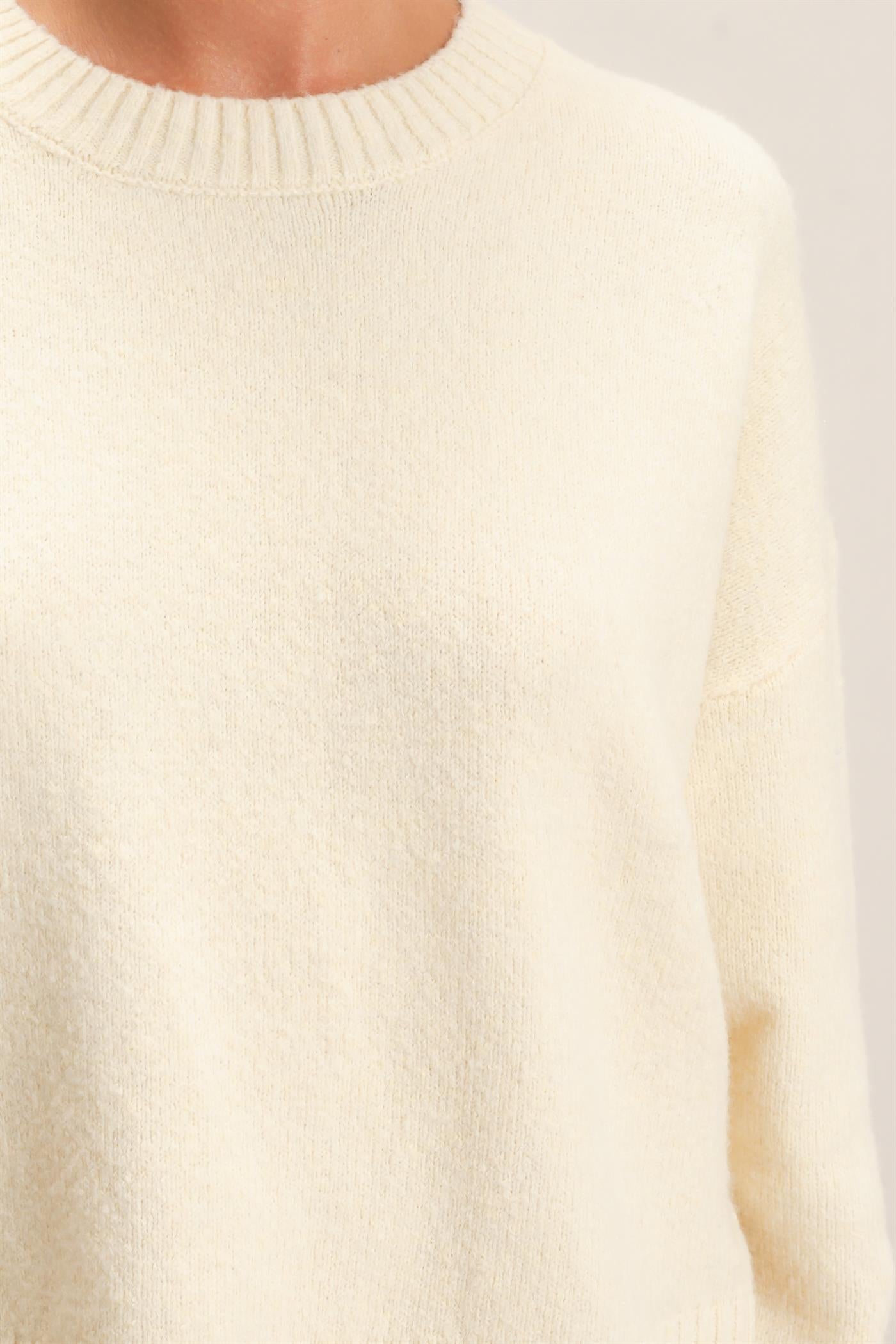 Wholesale Relaxed Fit Crew Neck Sweater Sweaters DZ26E956 CREAM DOUBLE ZERO