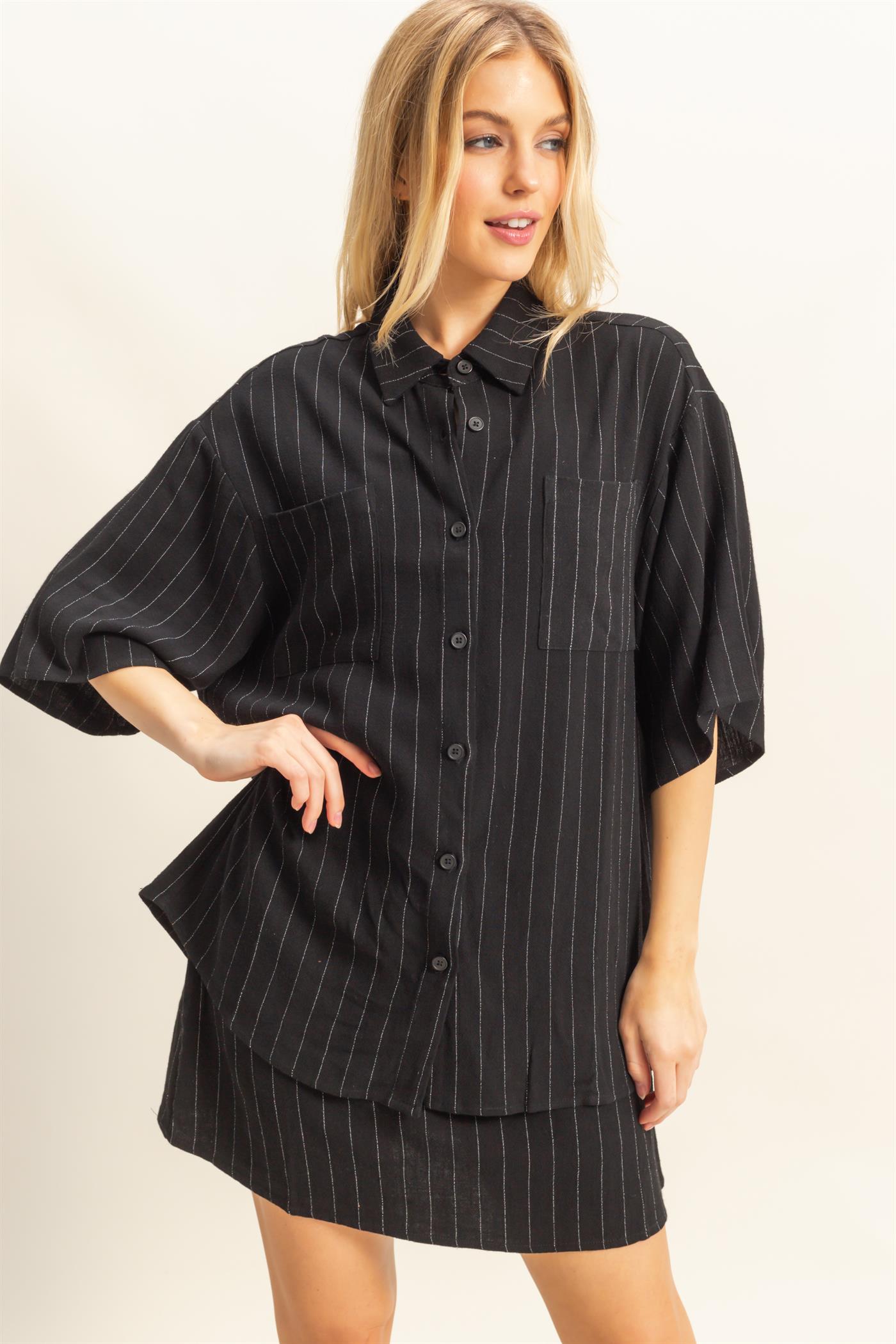 Wholesale Stripe Shirt And Dress Set Clothing HF25E086-SET BLACK HYFVE