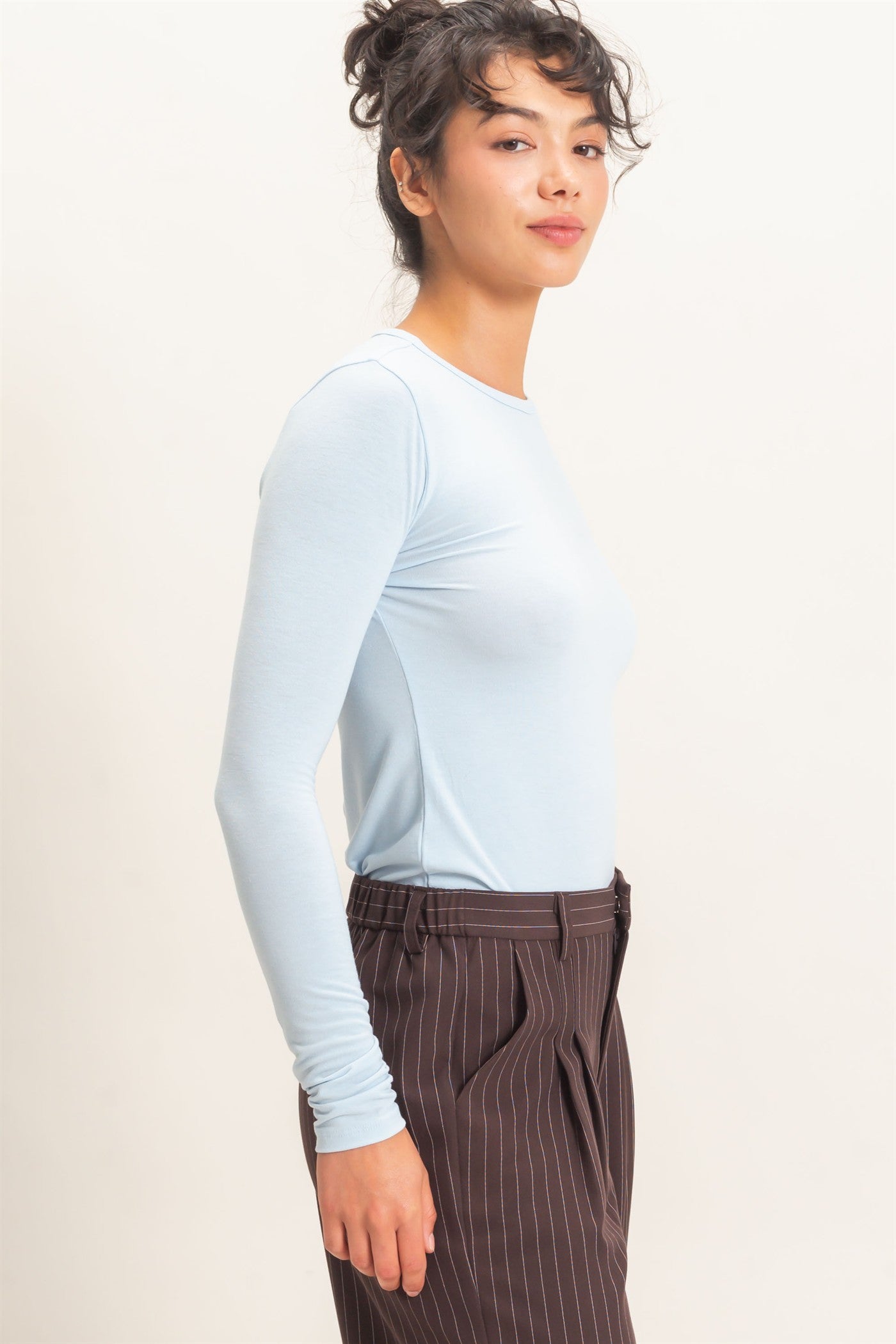 Wholesale Crew Neck Long Sleeve Top Clothing Tops DZ26E258 ICE BLUE DOUBLE ZERO