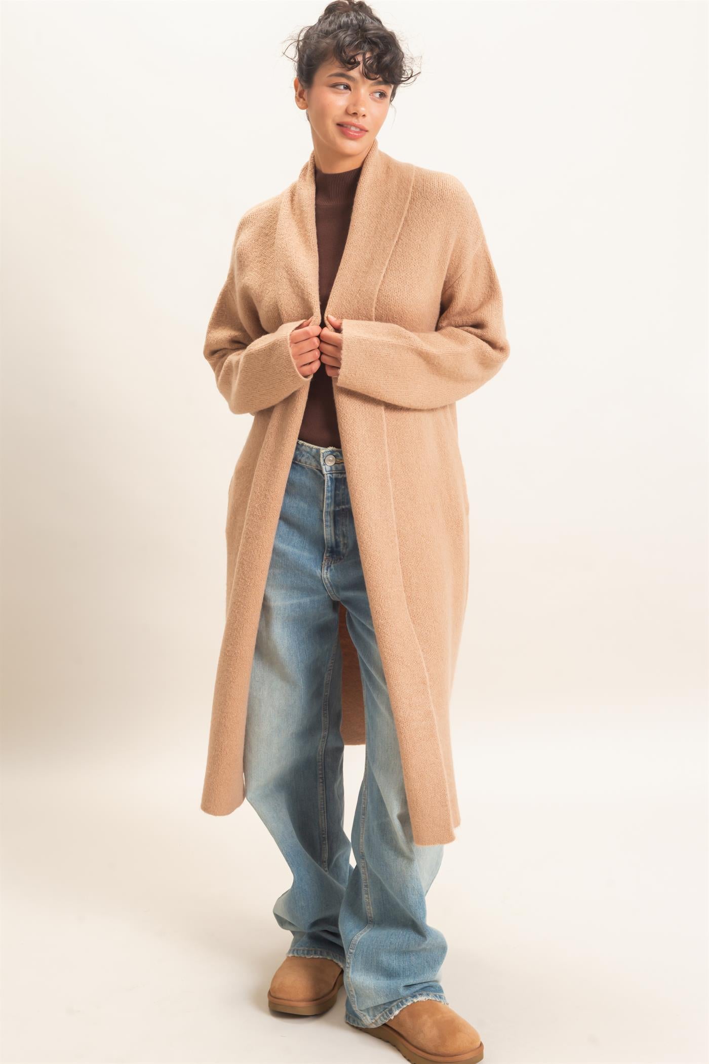 Wholesale Duster Cardigan Sweaters DZ26E267 DARK TAUPE DOUBLE ZERO