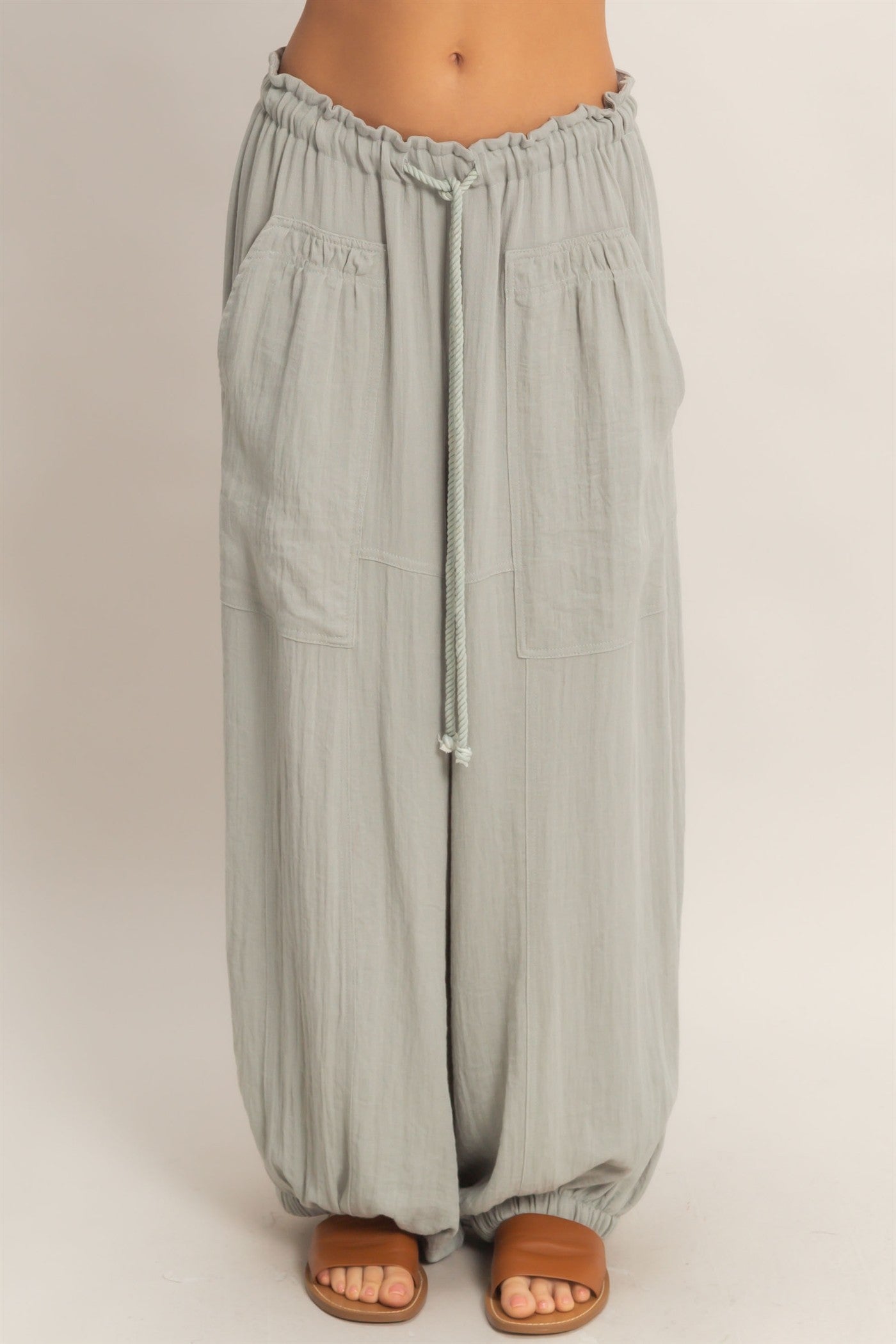 Wholesale Elastic Hem Drawstring Pants Pants HF26A905-D DUSTY SAGE HYFVE
