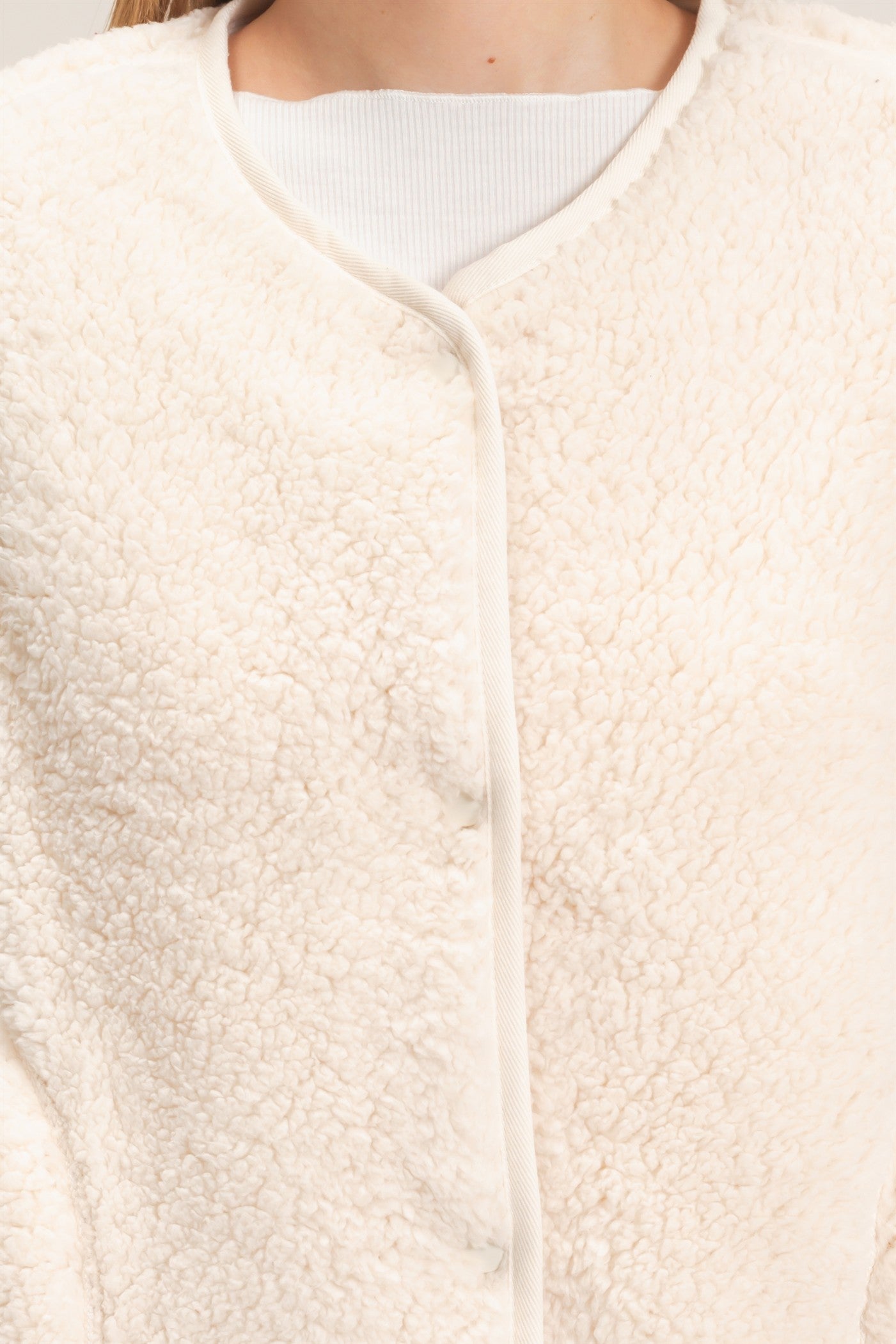 Wholesale Button Front Sherpa Vest With Patch Pockets Vests HF27A010 CREAM HYFVE