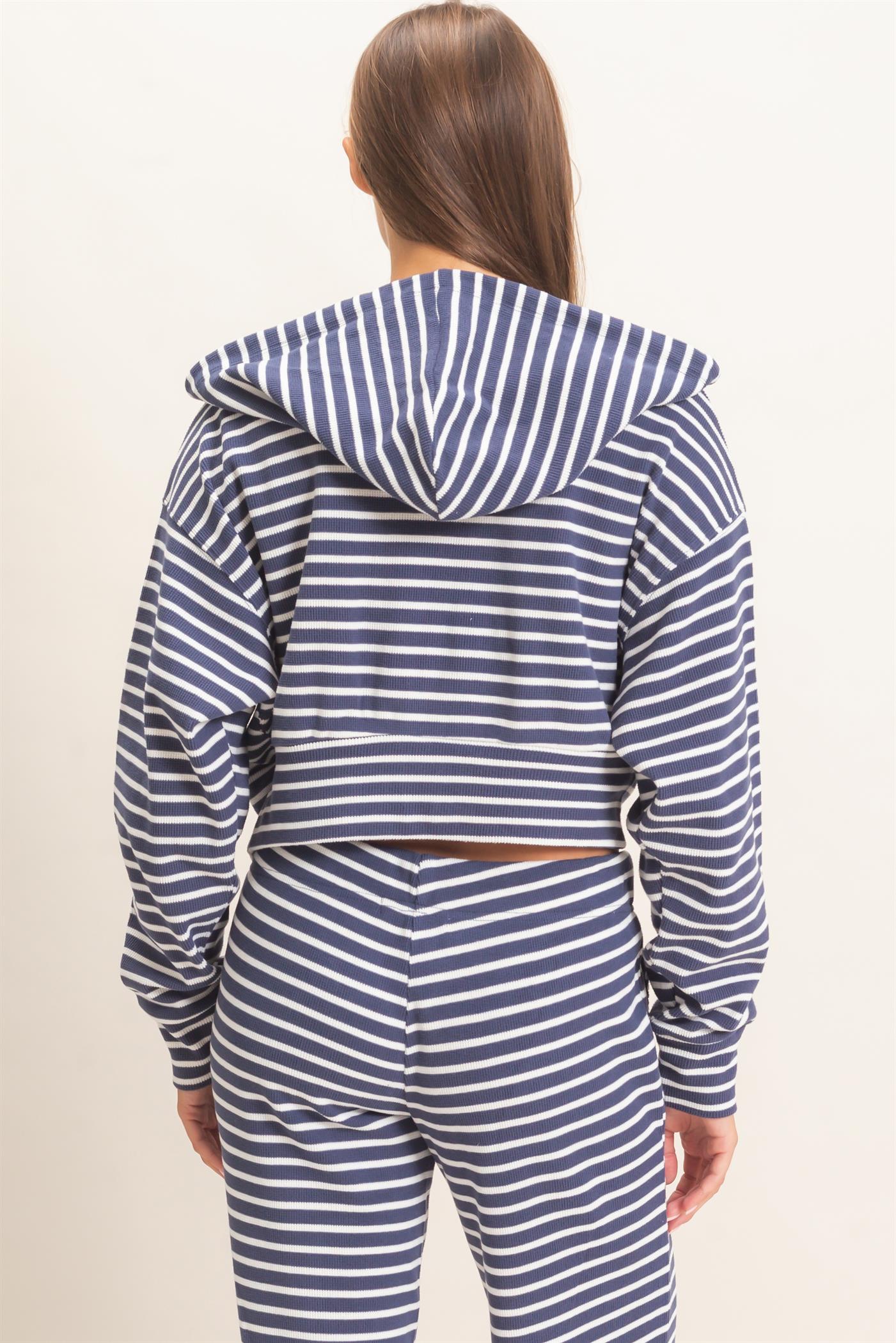Wholesale Striped Zip-Up Hoodie Hoodies DZ26E433 NAVY DOUBLE ZERO