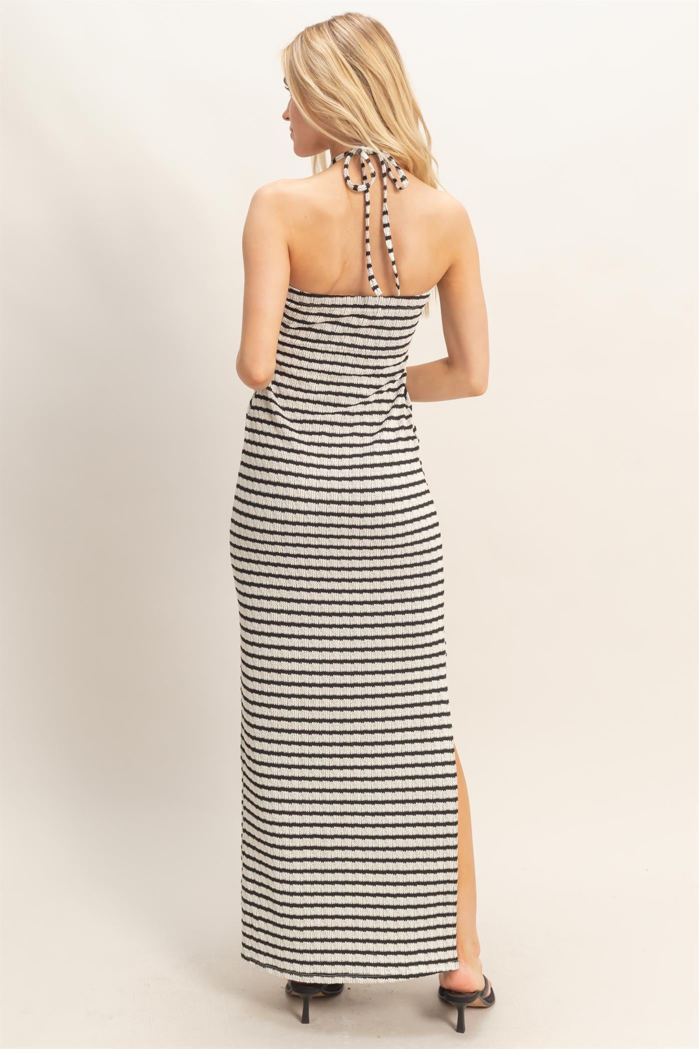 Wholesale Halter Neck Twist Bust Midi Dress Dresses HF26C301 BLACK HYFVE