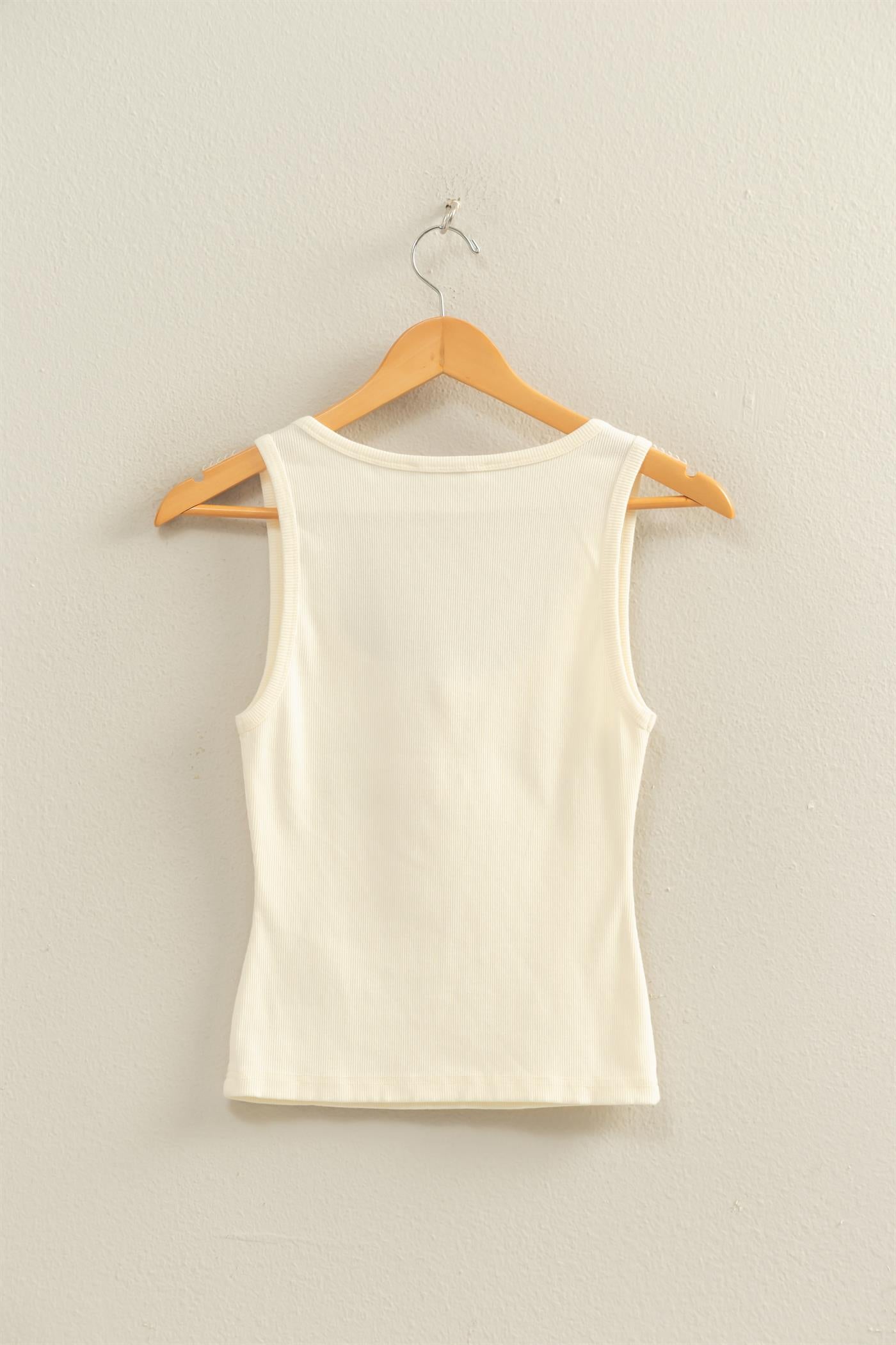 Wholesale Acid Washed Henley Ribbed Tank Top Tank Tops DZ26C661 CREAM DOUBLE ZERO