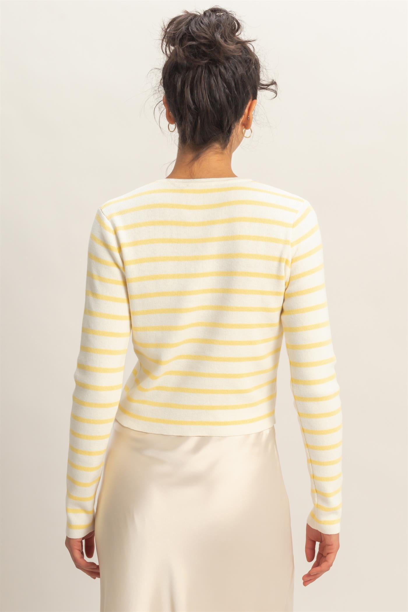 Wholesale Striped Button-Up Cardigan Cardigans DZ26C166 YELLOW DOUBLE ZERO