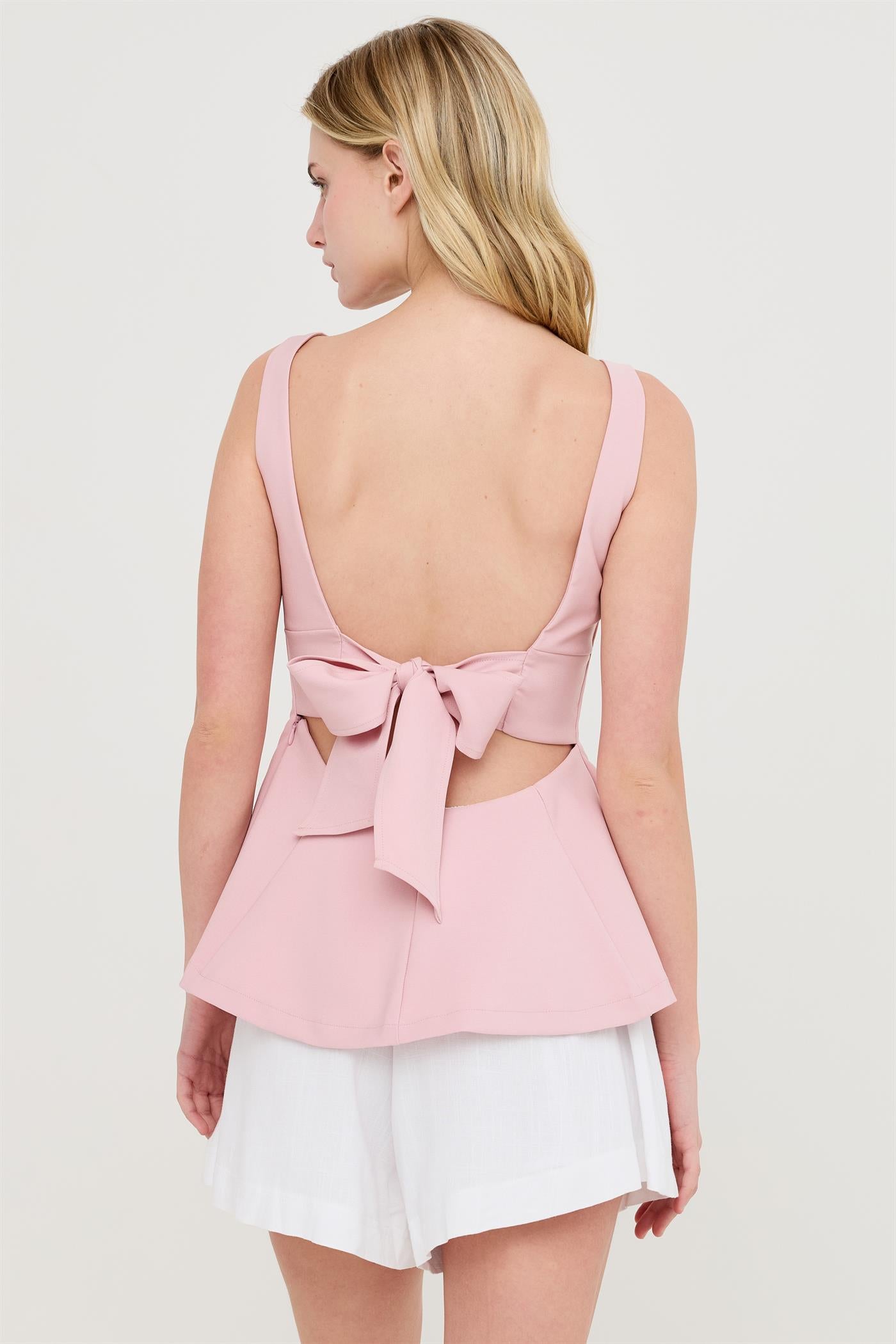 Wholesale Sleeveless Open Back Peplum Top Clothing Tops HF26A292 PINK HYFVE
