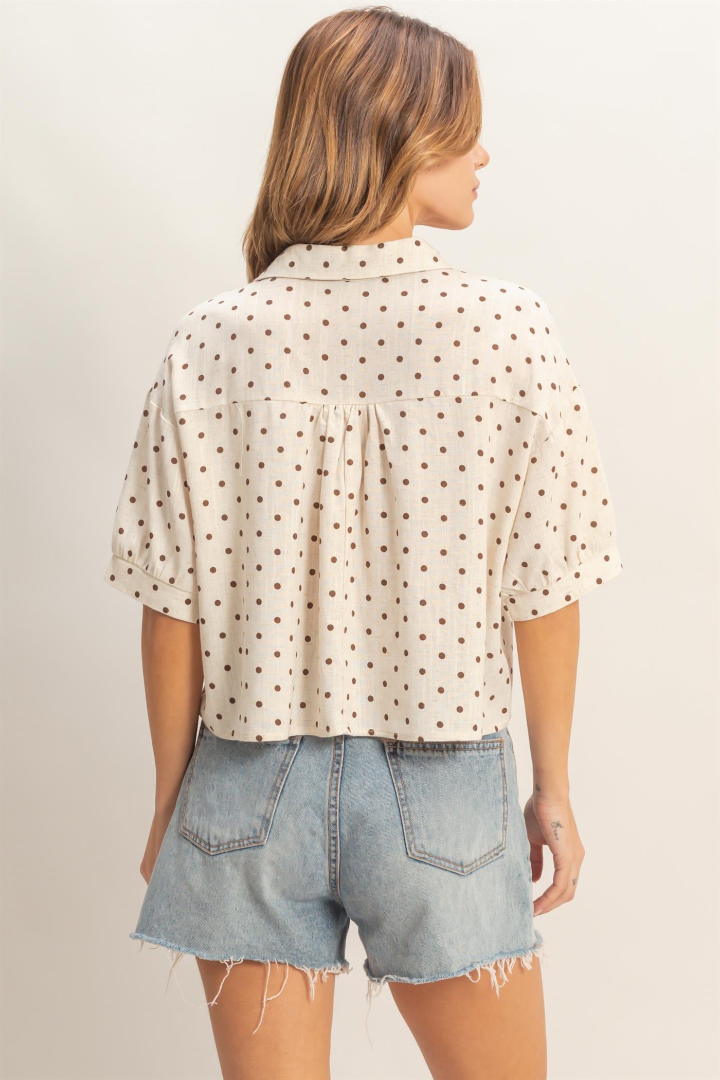 Wholesale Polka Dot Button-Up Shirt Shirts HF26E417-D OATMEAL HYFVE