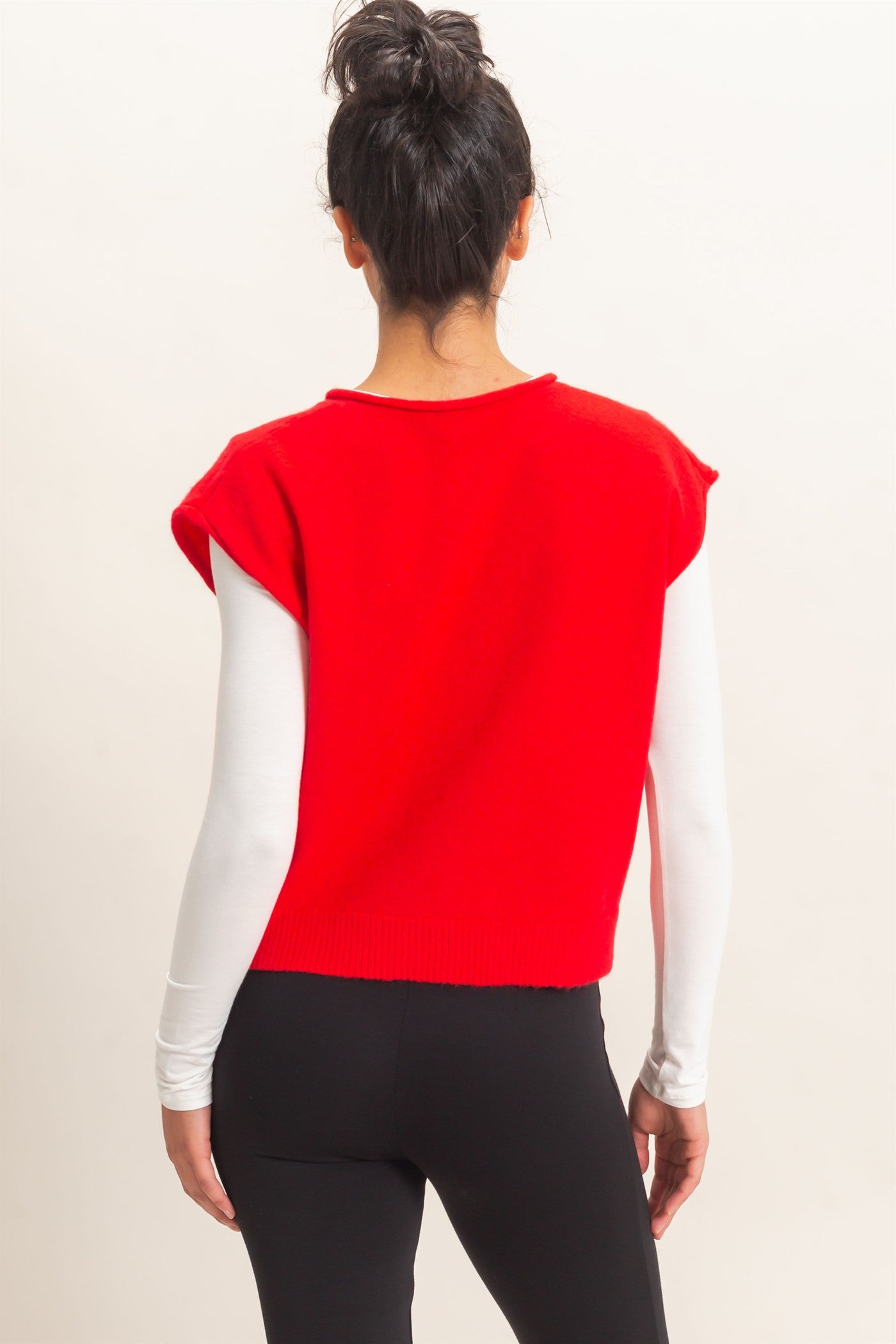 Wholesale Rolled Edge Button Front Sweater Vest Sweaters DZ26E239 RED DOUBLE ZERO