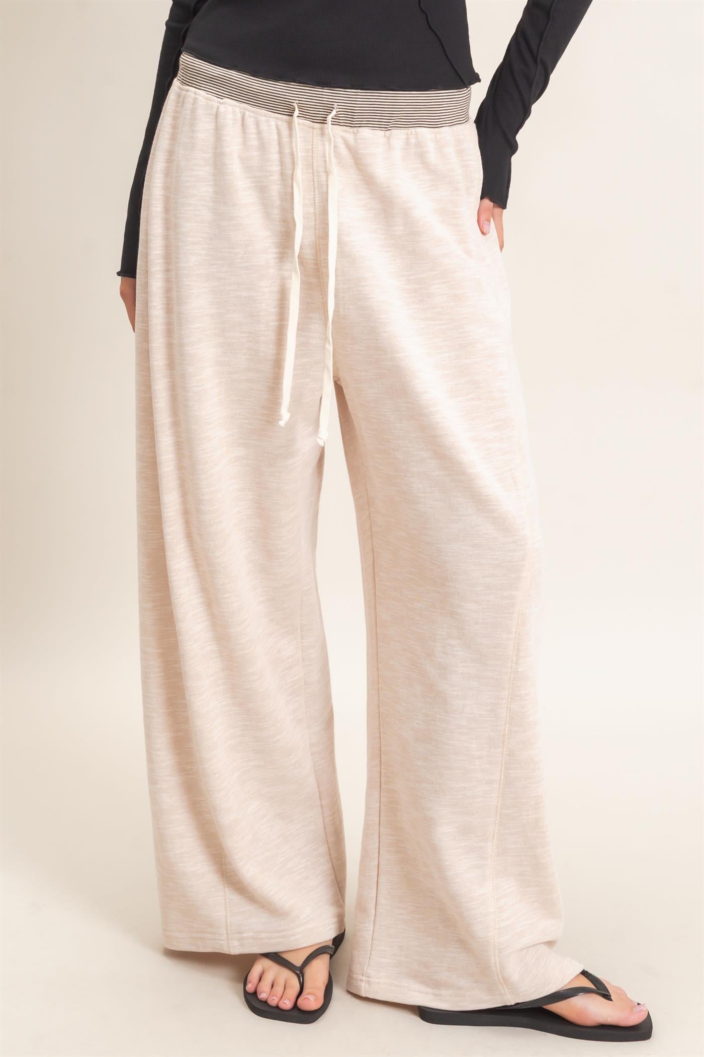 Wholesale Striped Waist Drawstring Pants Pants HF26E558 OATMEAL HYFVE