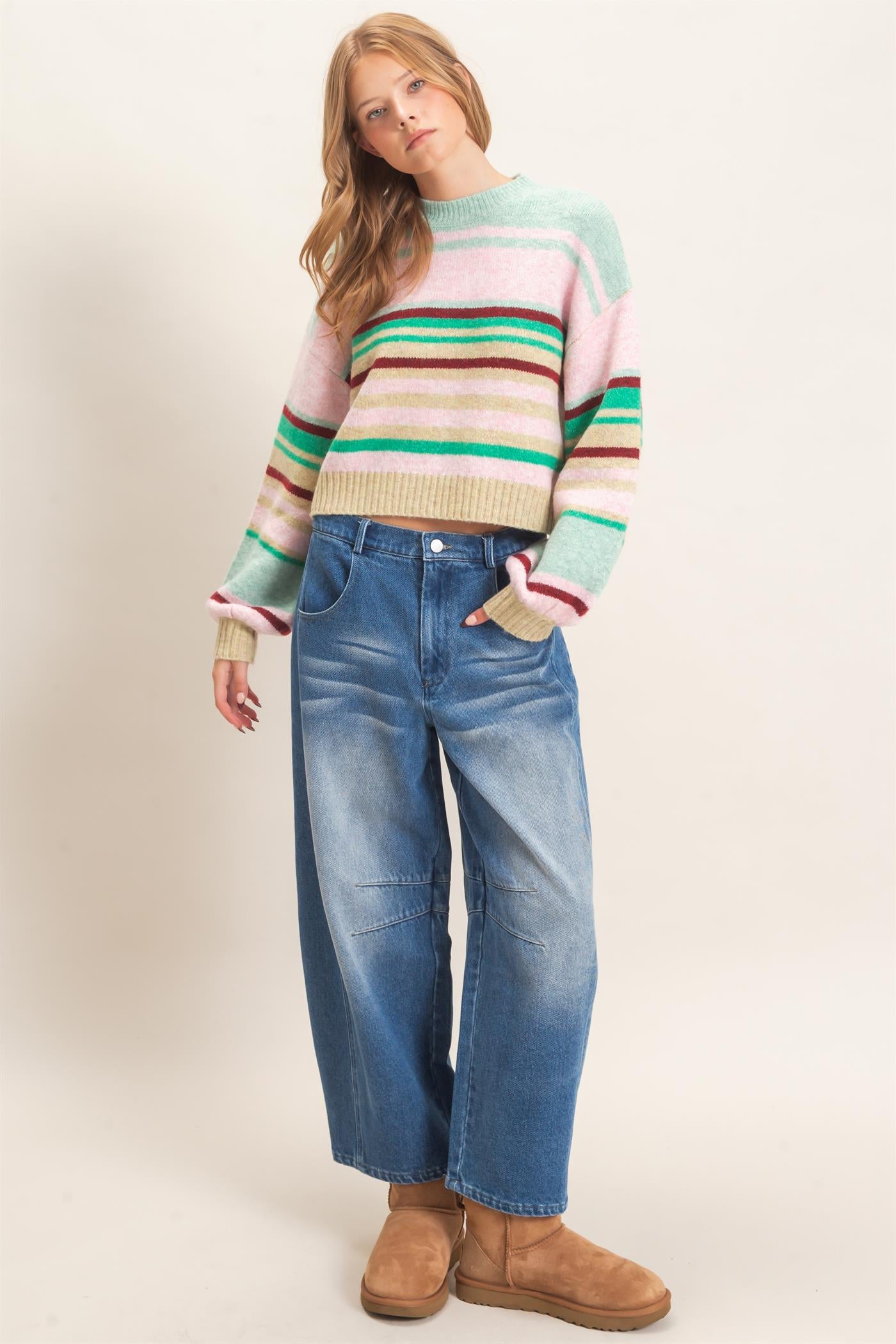 Wholesale Enzyme Wash Barrel Jeans Pants HF26E060 DARK BLUE HYFVE