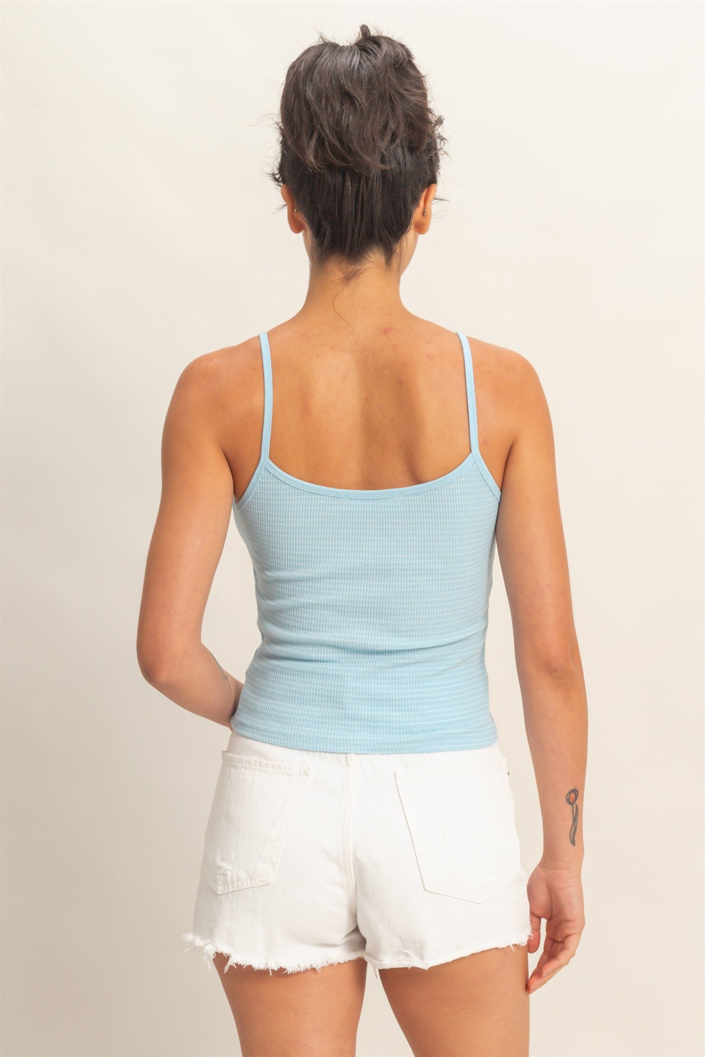 Wholesale Striped Snap-Button Henley Cami Top Camisoles DZ26A885 BABY BLUE DOUBLE ZERO