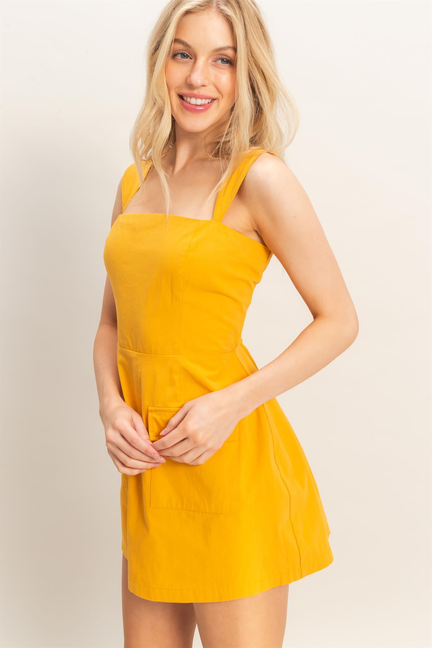 Wholesale Square Neck Mini Dress Dresses HF26C150 MUSTARD HYFVE