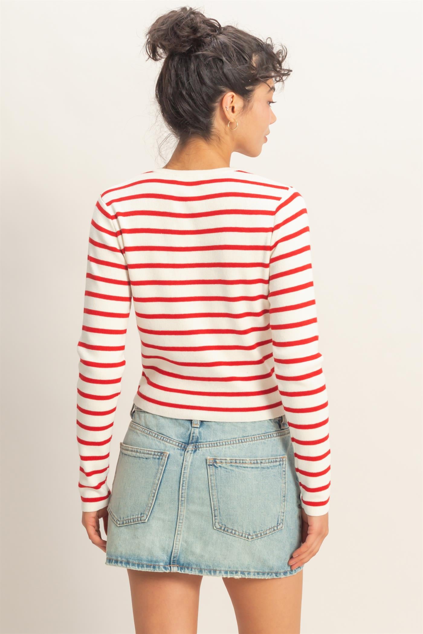 Wholesale Striped Button-Up Cardigan Cardigans DZ26C166 RED DOUBLE ZERO