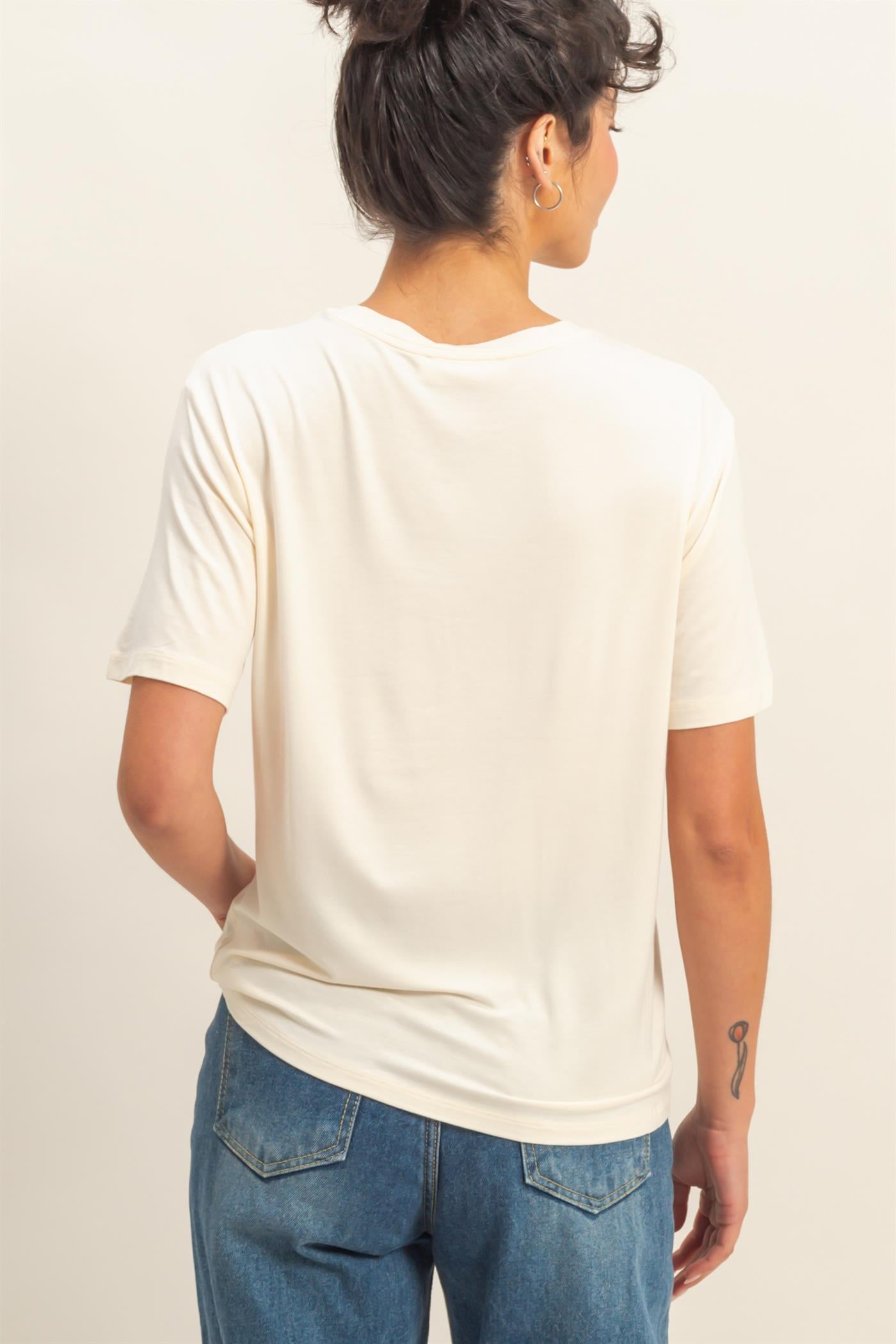 Wholesale Classic Crew Neck Short Sleeve Pocket Top T-Shirts DZ25C922 CREAM DOUBLE ZERO