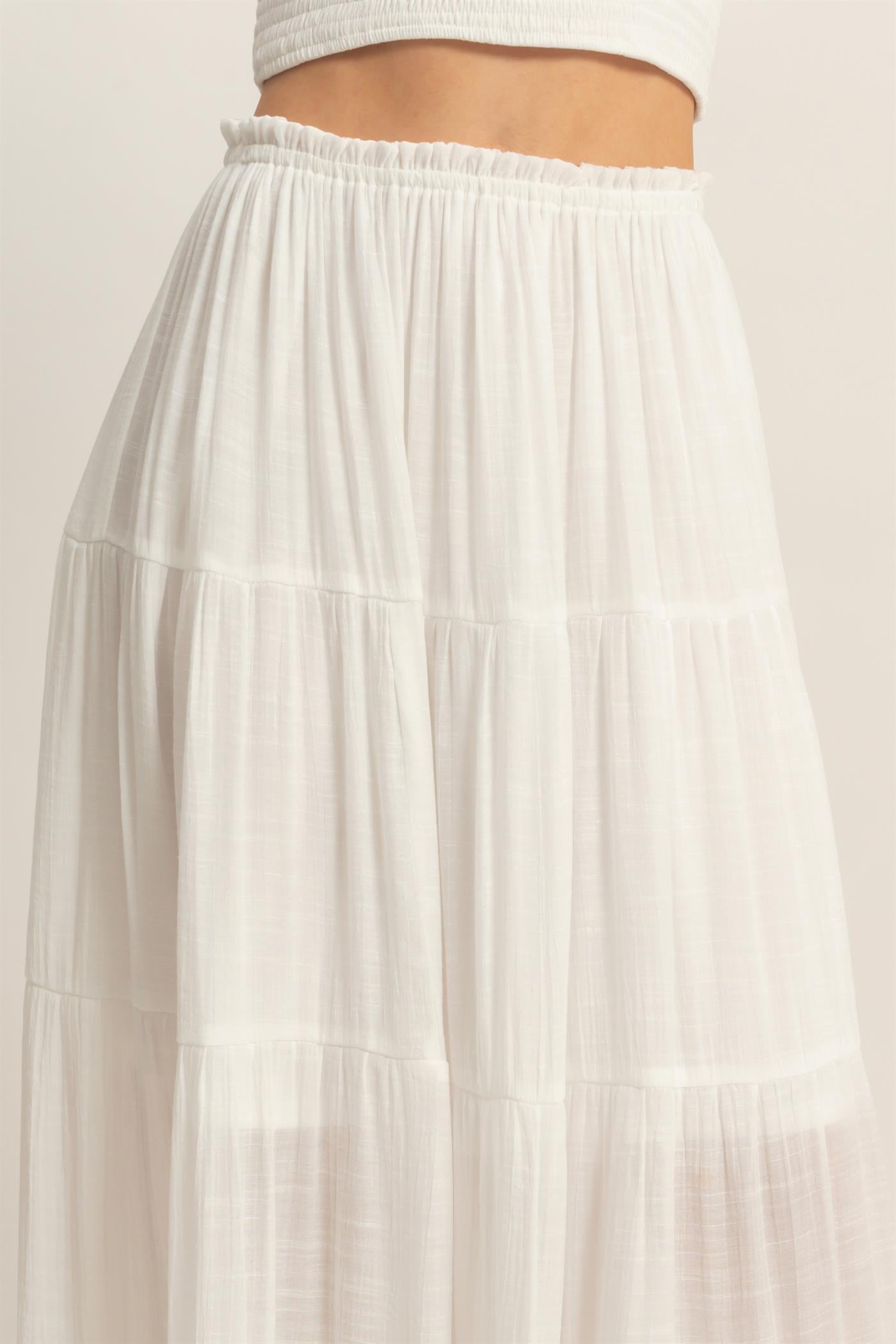 Wholesale Smocked Tube Top & Tiered Skirt Set Clothing HF26C289-SET-D WHITE HYFVE