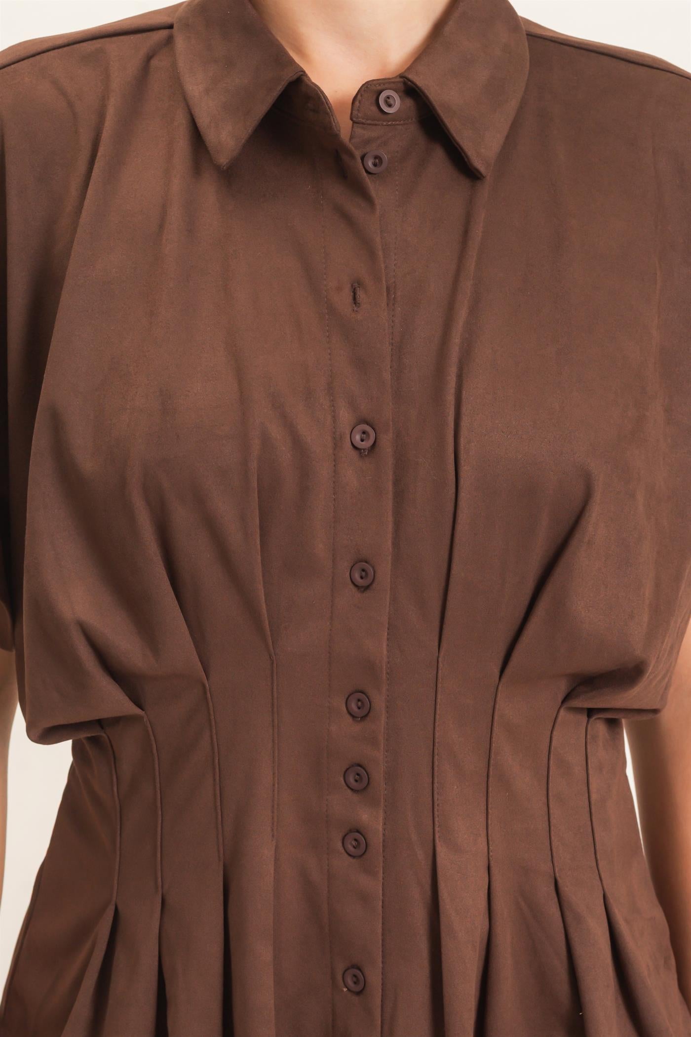 Wholesale Suede Button-Down Blouse Blouses HF26E651 CHESTNUT HYFVE