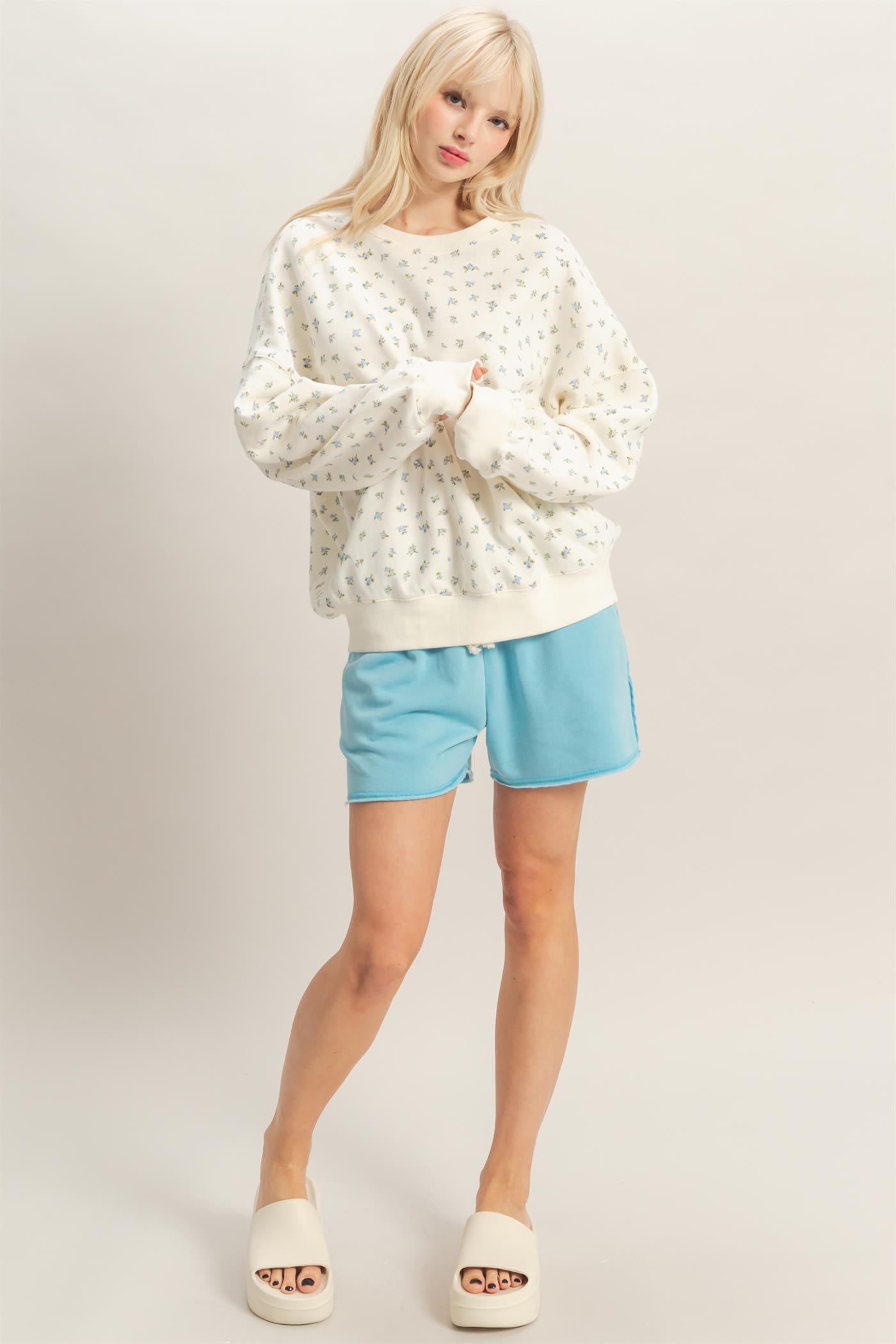 Wholesale Ditsy Floral Sweatshirt Sweatshirts DZ26C393 BLUE DOUBLE ZERO