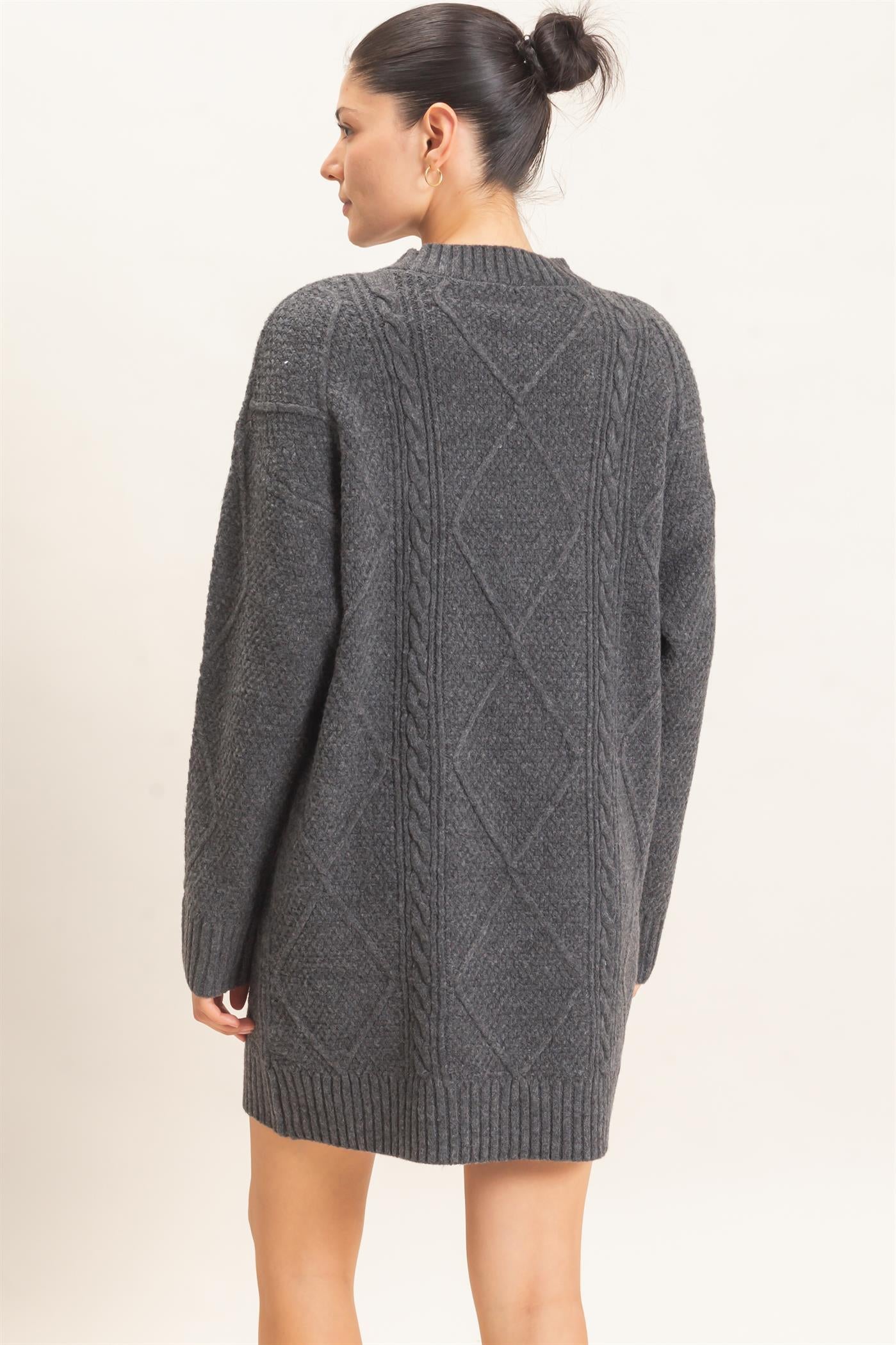 Wholesale Cable Knit Crew Neck Dress Dresses HF26F006 CHARCOAL HYFVE