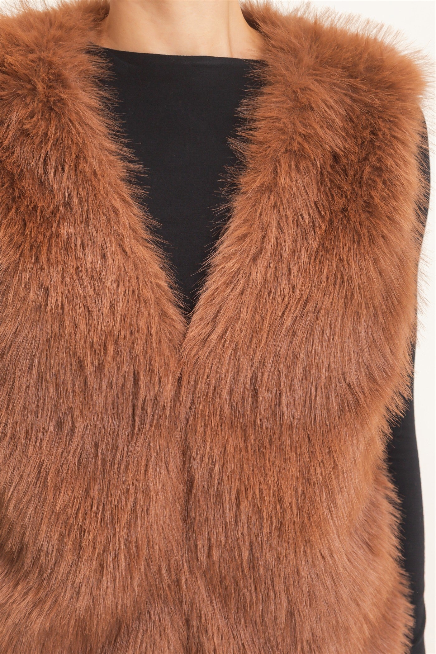 Wholesale Open-Front Faux Fur Vest Vests HF26F164 BROWN HYFVE