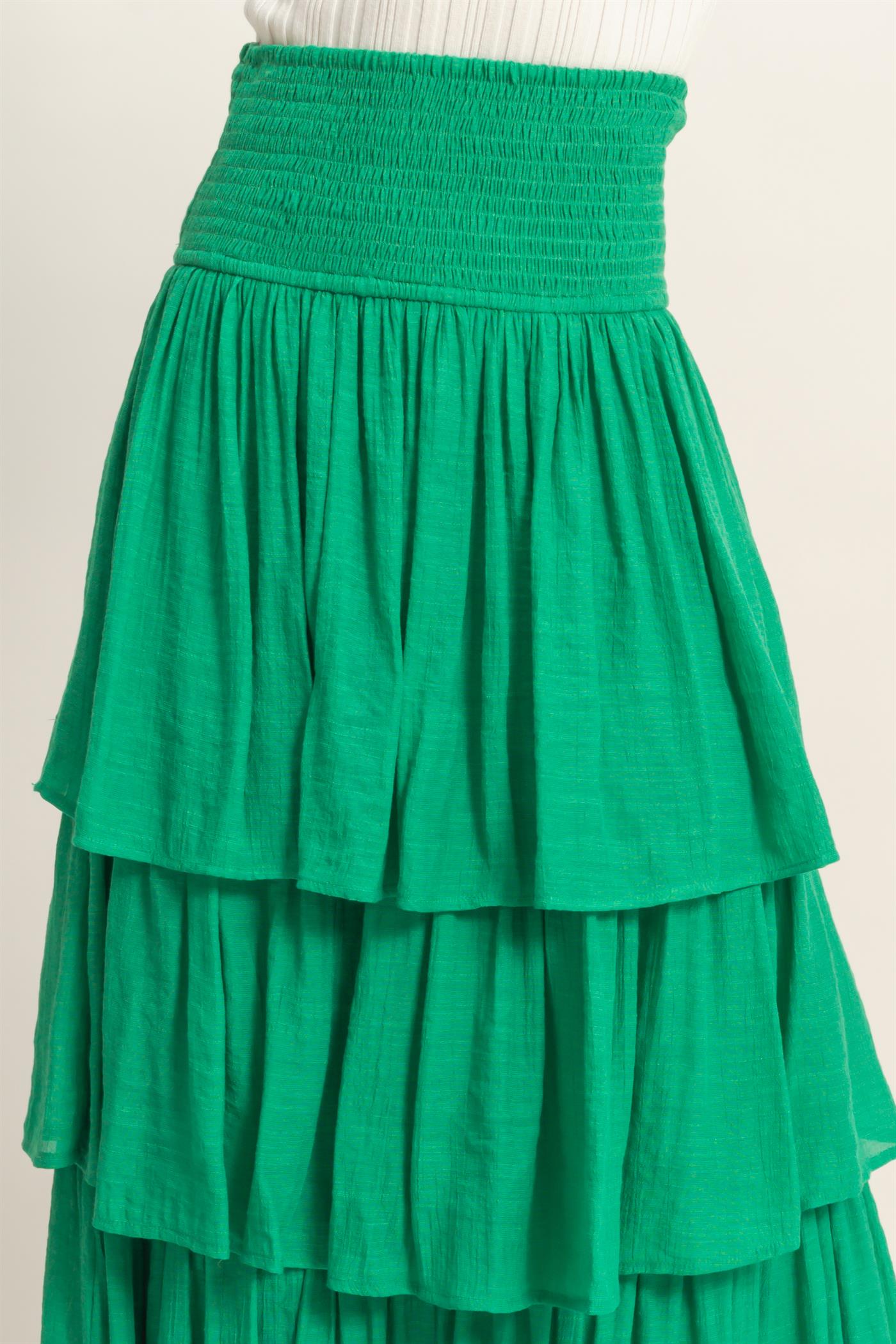 Wholesale Tiered Smocked Waist Skirt Skirts HF26C188-D GREEN HYFVE
