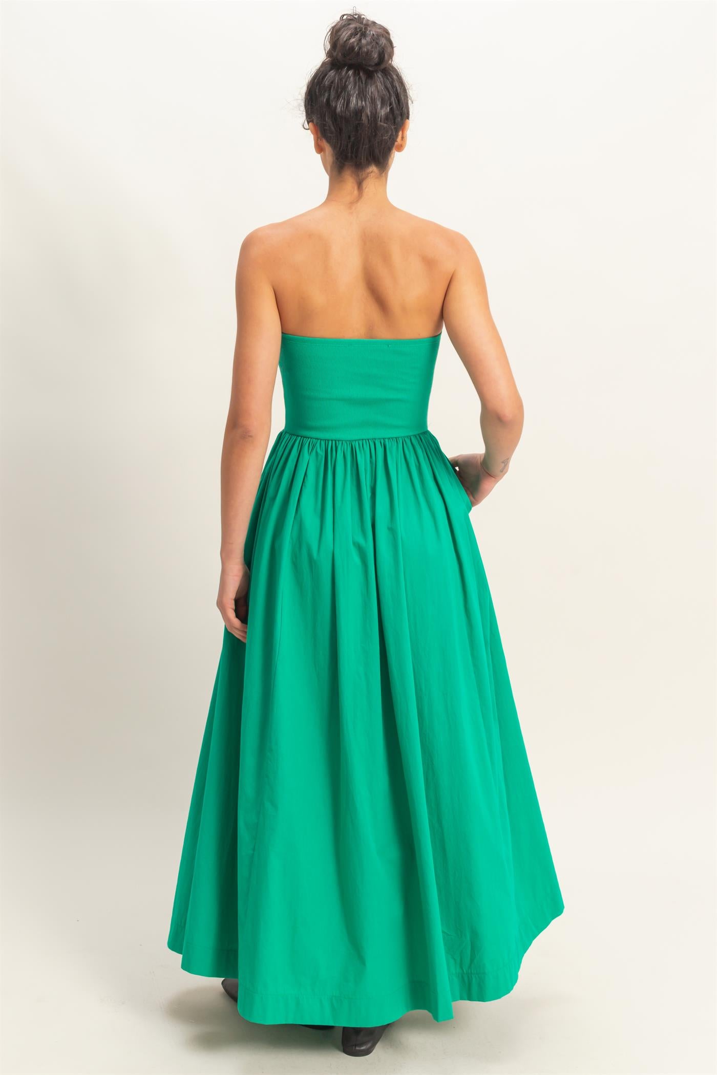 Wholesale Strapless Flowy Midi Dress Dresses DZ26A744 GREEN DOUBLE ZERO