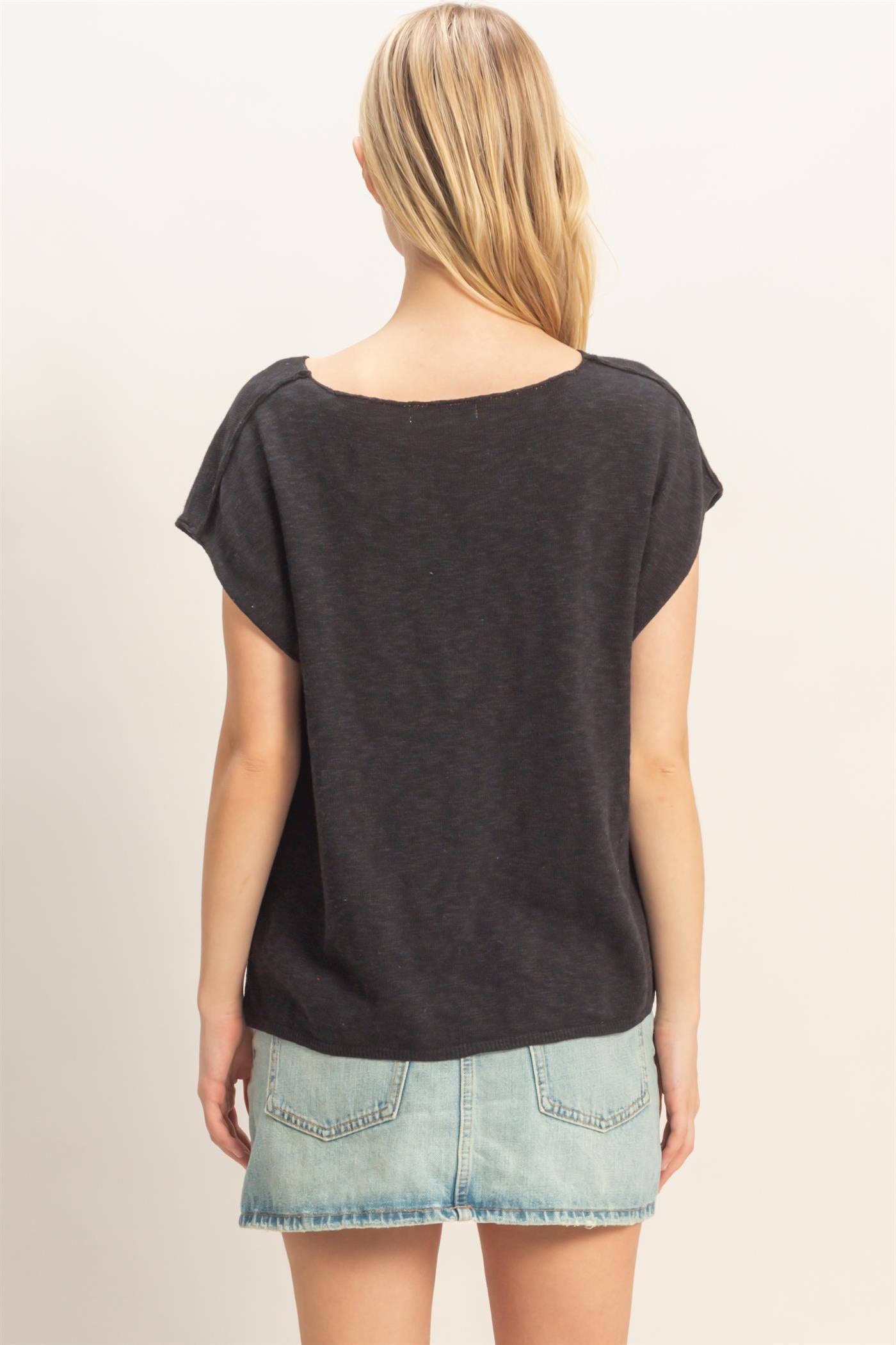 Wholesale Notched V-Neck Oversized Top Sweaters HF26A235 BLACK HYFVE
