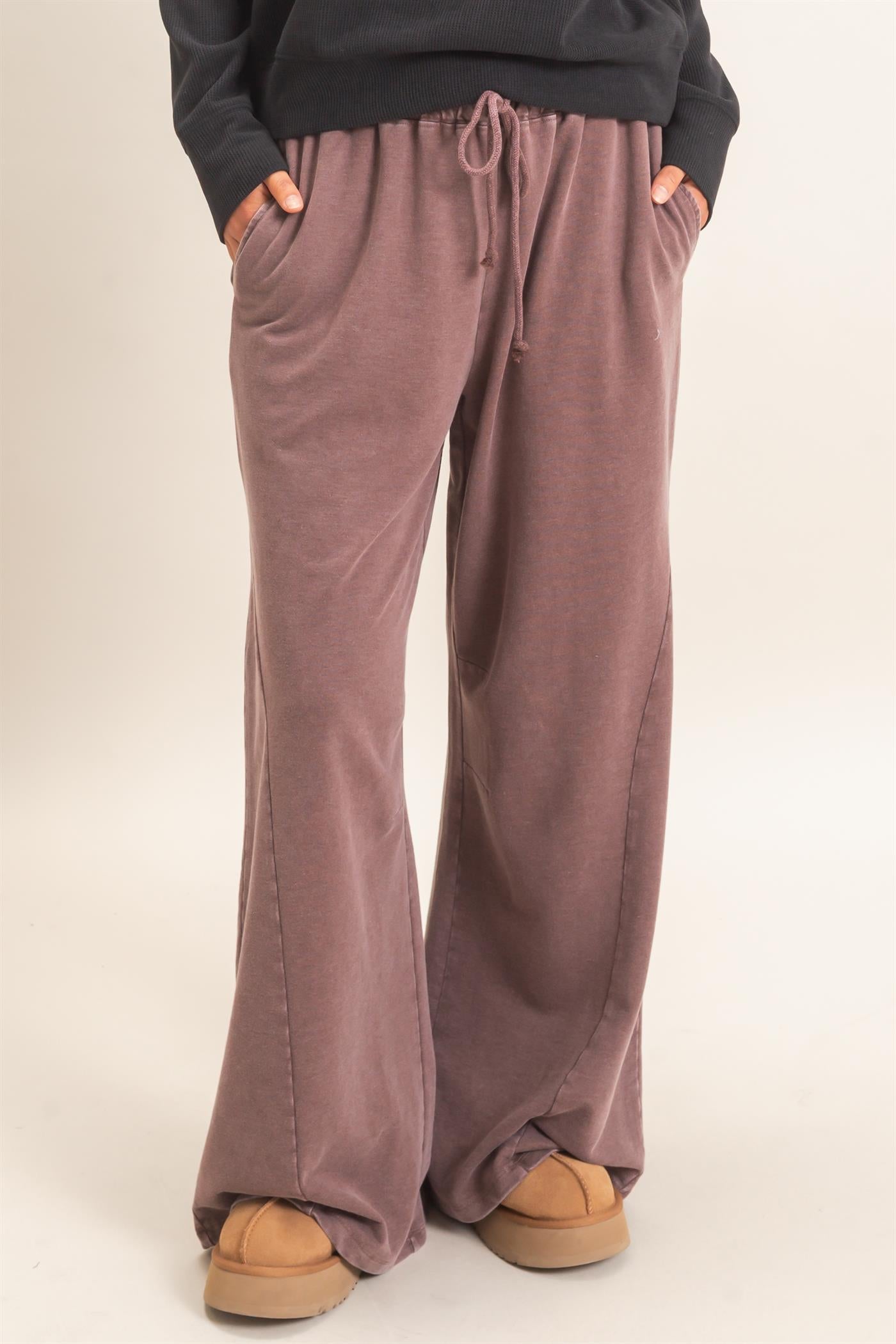 Wholesale Mineral Washed Wide Leg Pants Pants DZ26F082 DARK BROWN DOUBLE ZERO