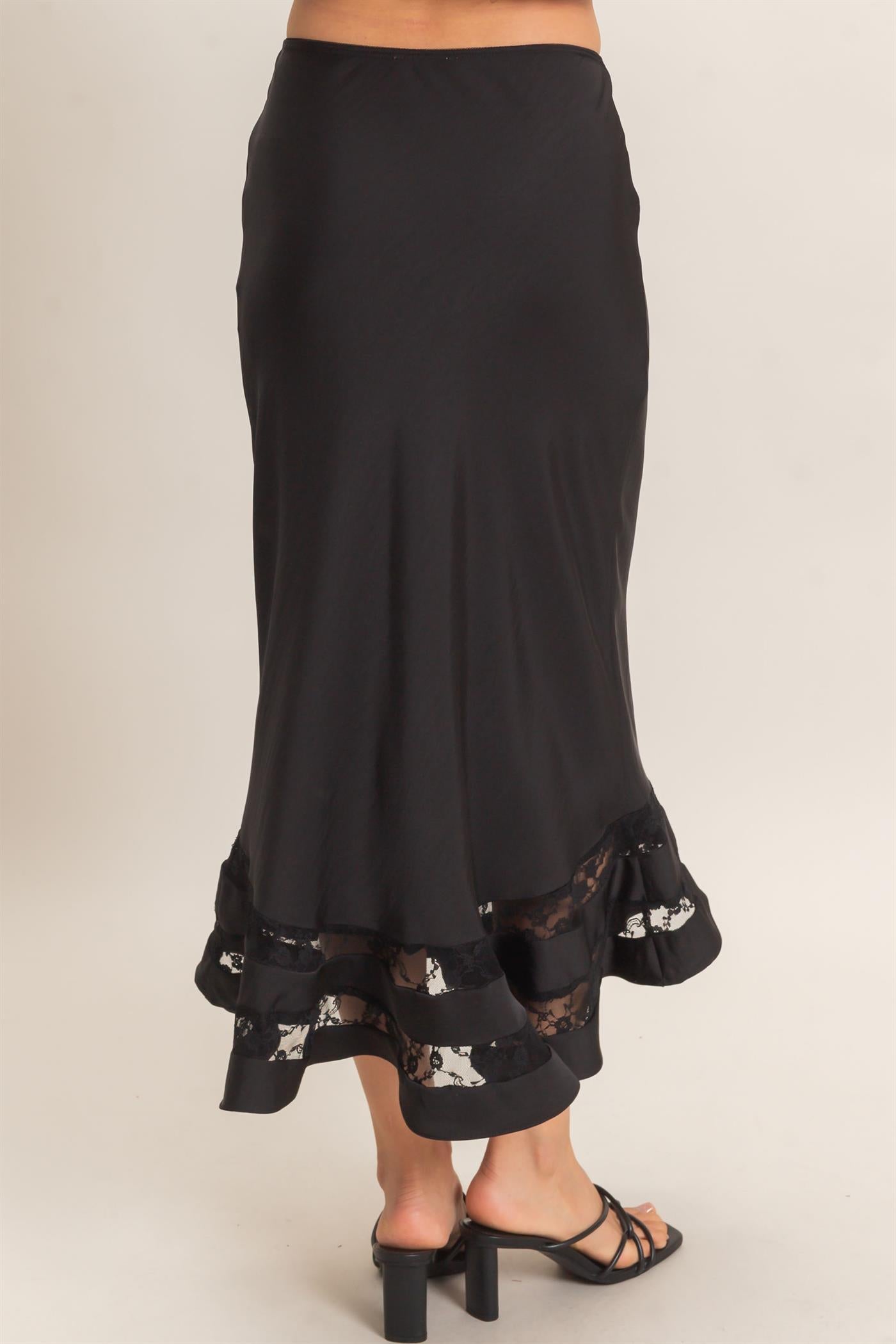Wholesale Bias Cut Satin Skirt With Lace Hem Skirts HF26E306 BLACK HYFVE