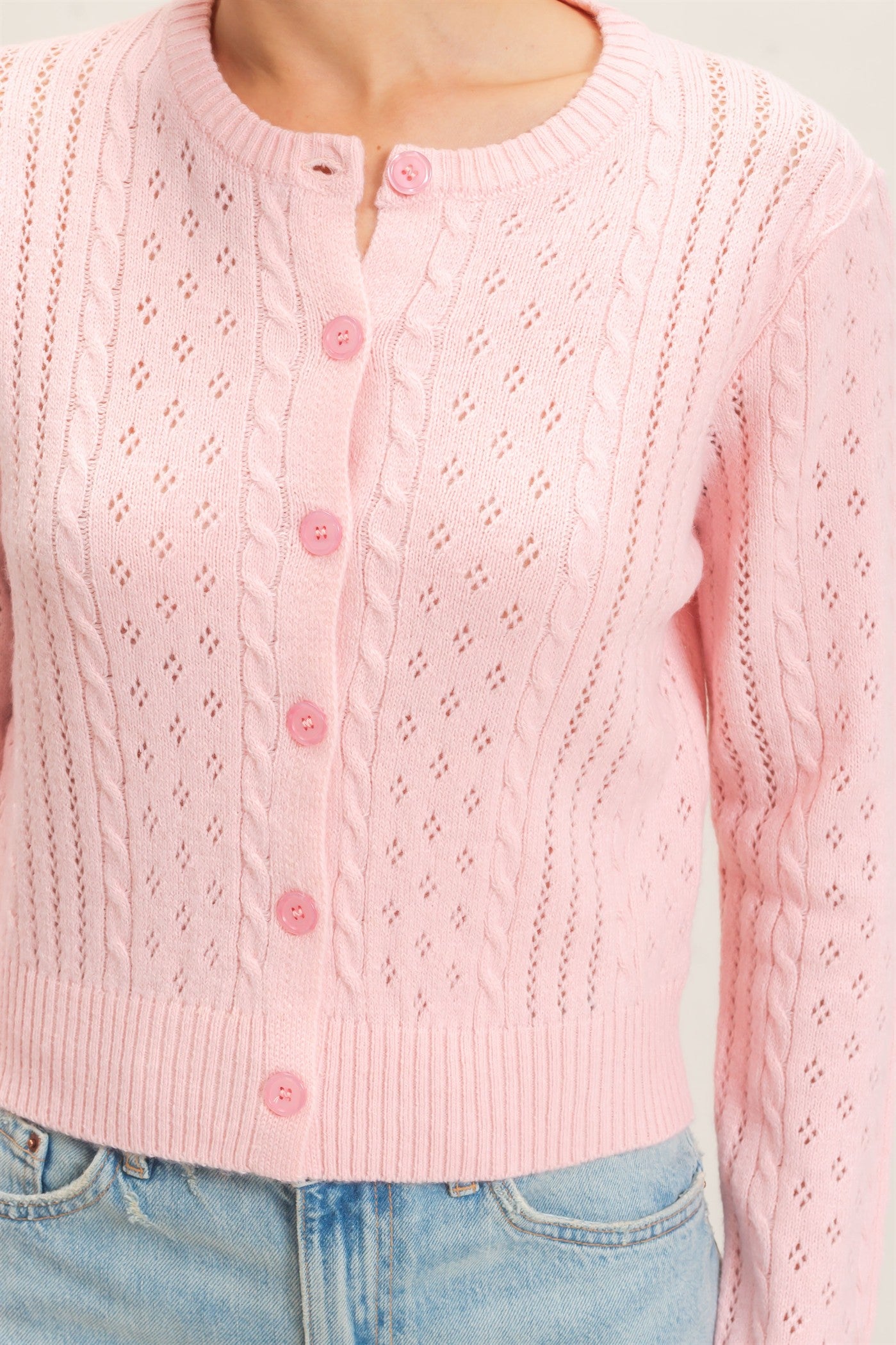 Wholesale Cable Knit Cardigan Cardigans HF26E150 PINK HYFVE