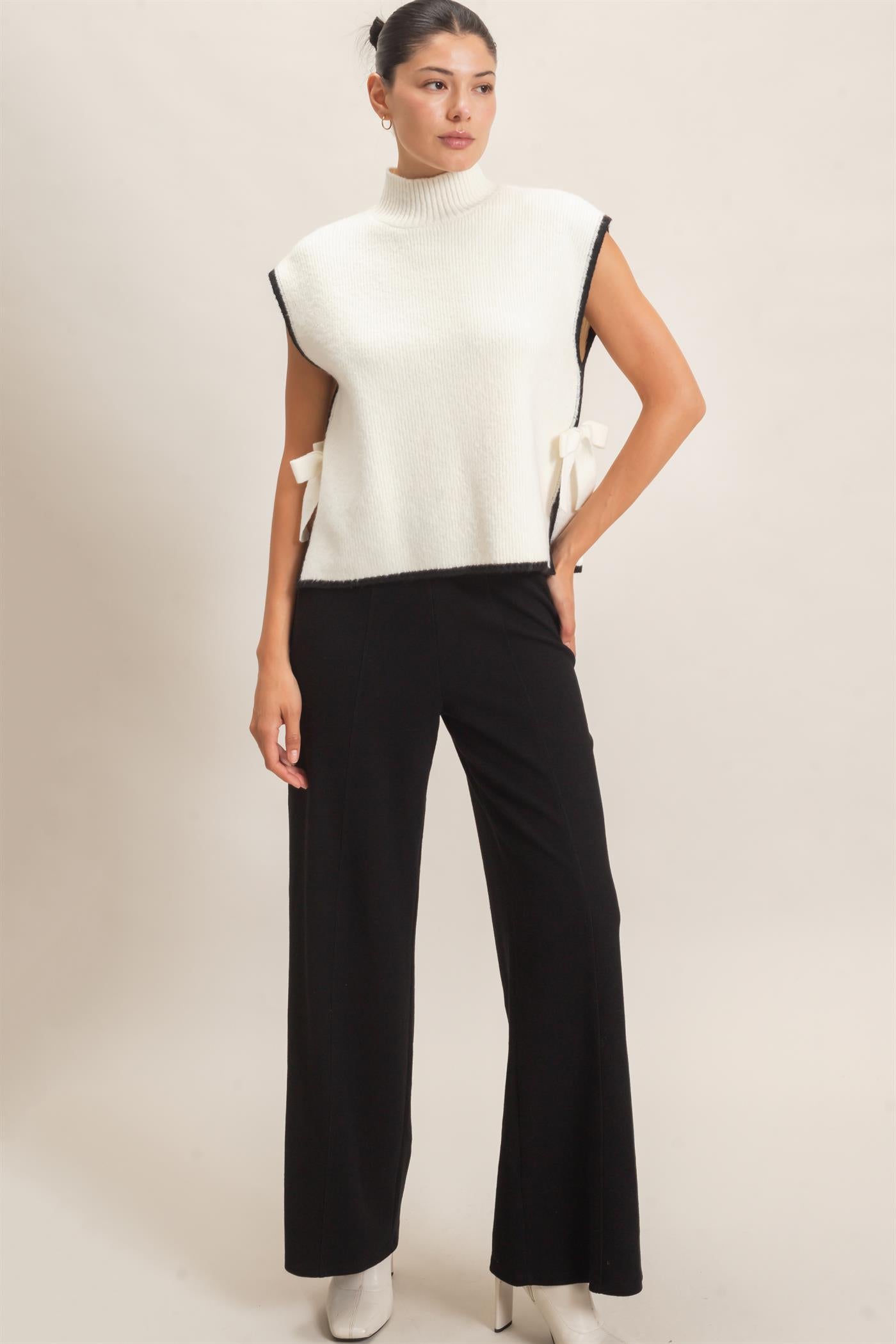 Wholesale High Neck Sweater Vest Sweaters HF26F137 CREAM HYFVE