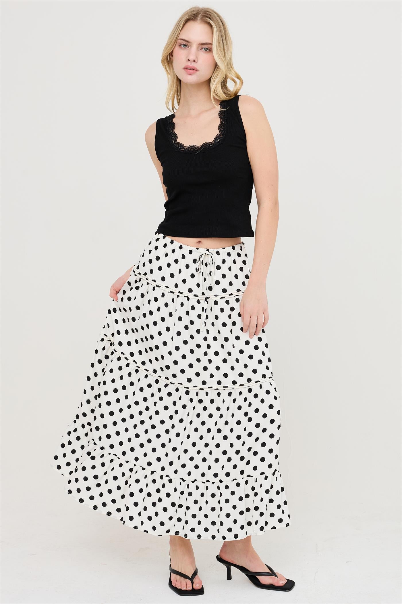 Wholesale Tiered Polka Dot Skirt Skirts HF26C066 WHITE HYFVE