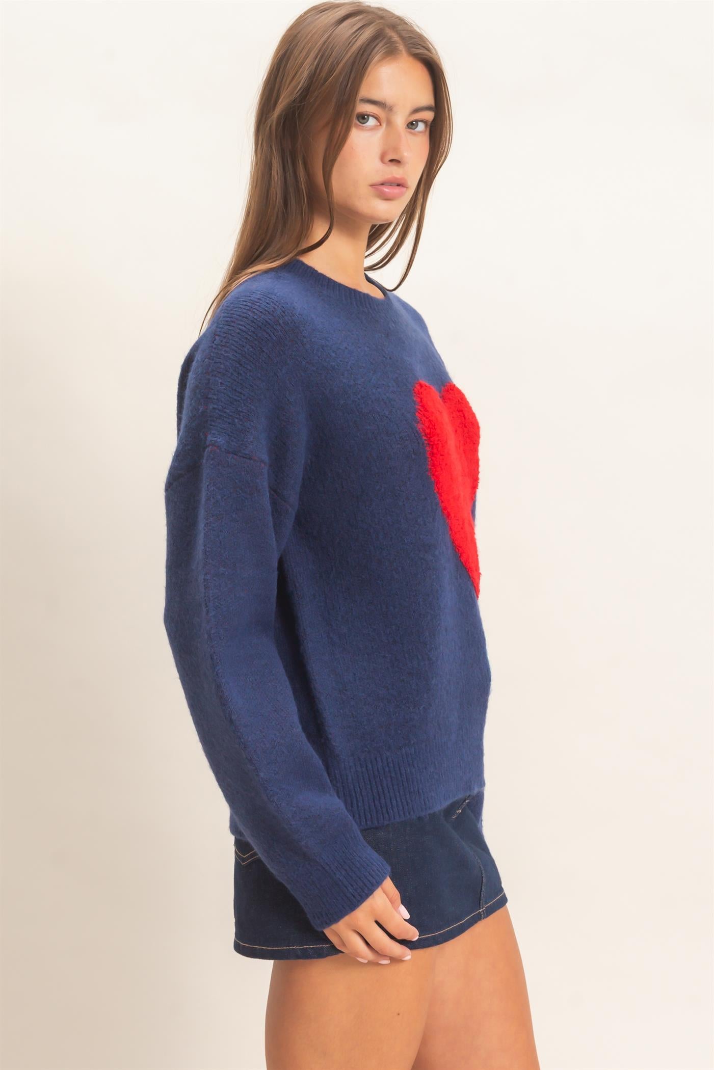 Wholesale Heart Graphic Sweater Sweaters DZ26E430 NAVY DOUBLE ZERO
