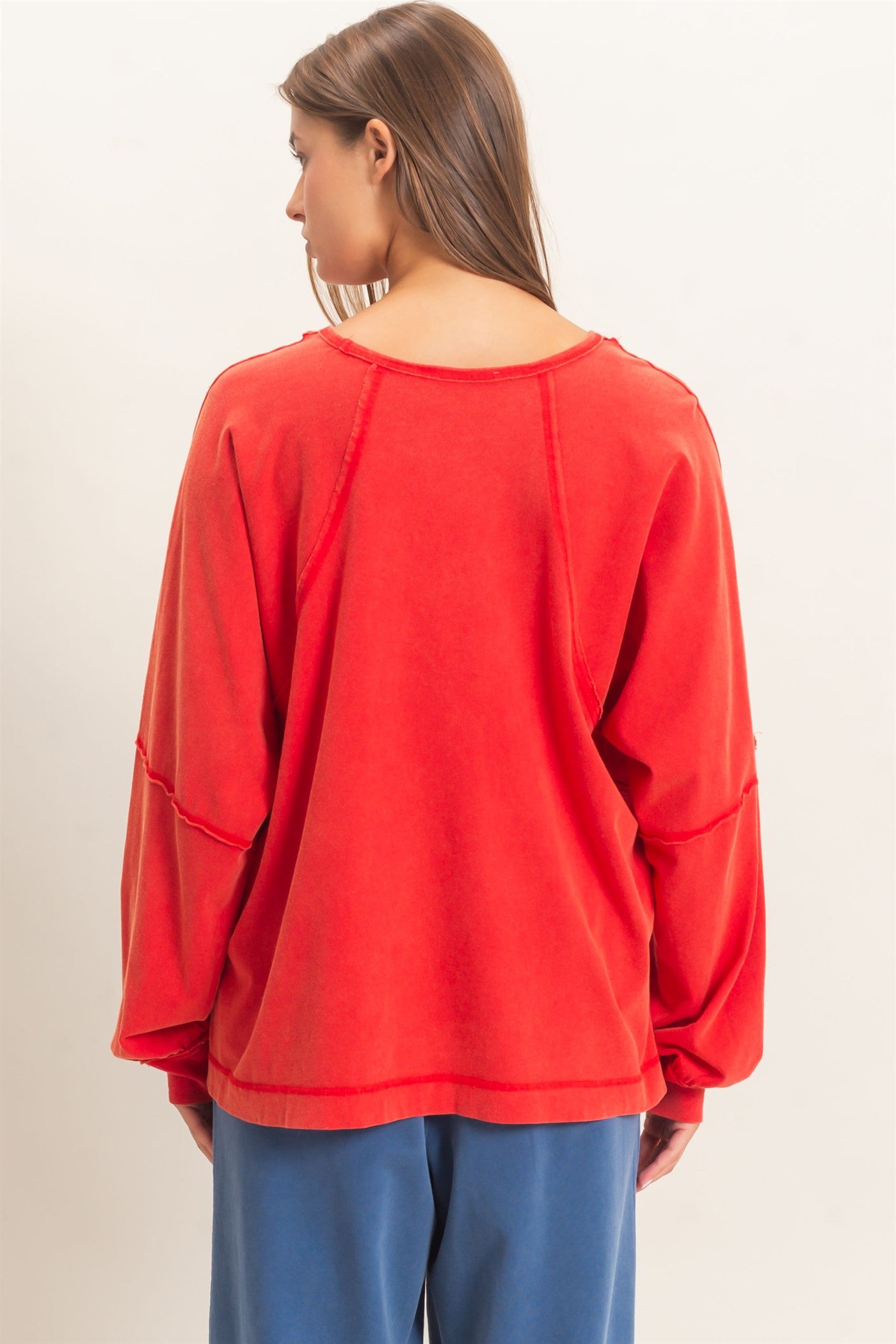 Wholesale Raglan Sleeve Snow Wash Top Shirts DZ26E945 RED DOUBLE ZERO