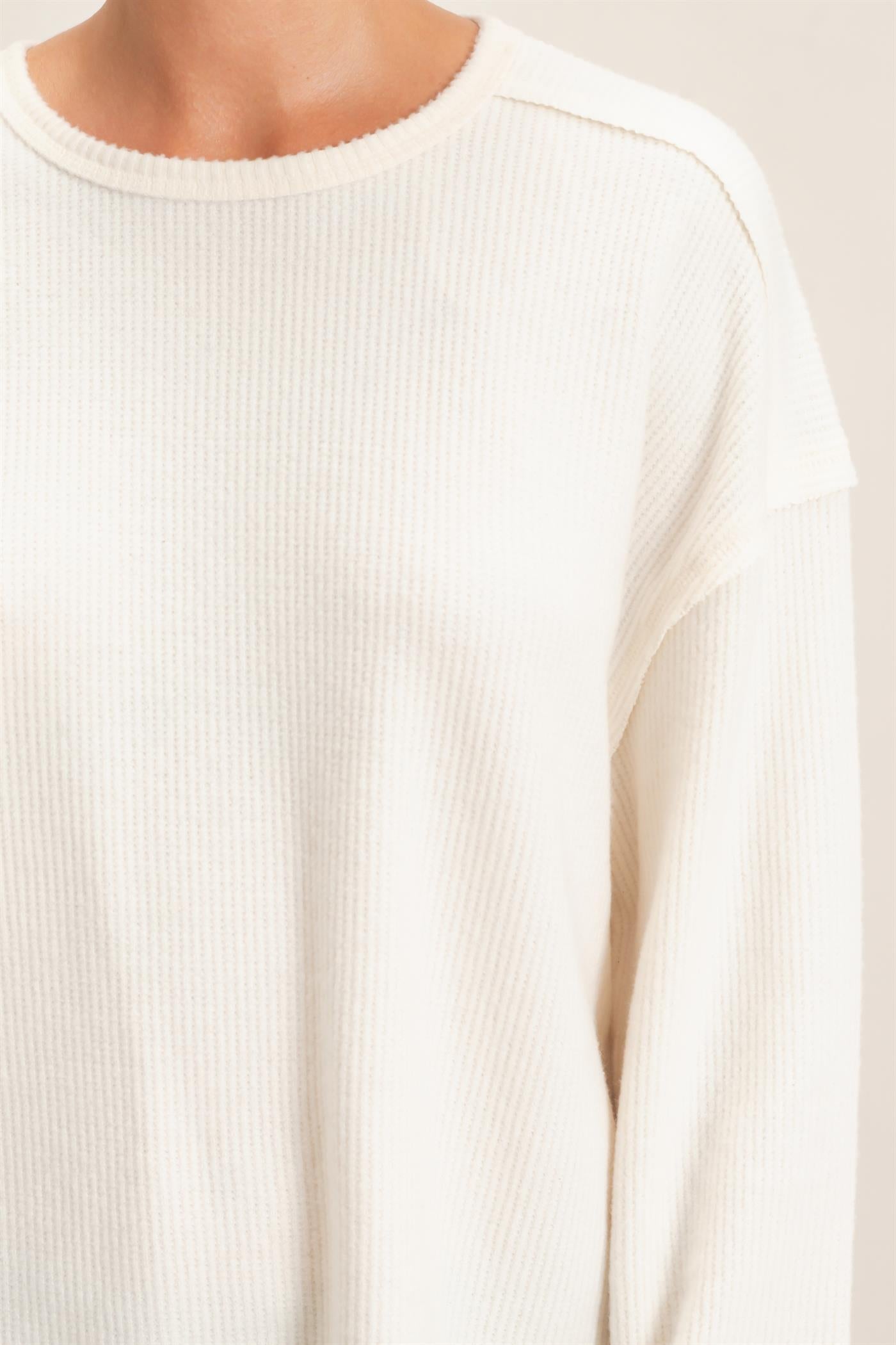Wholesale Raw Edge Waffle Sweatshirt Sweatshirts DZ26F081 CREAM HYFVE