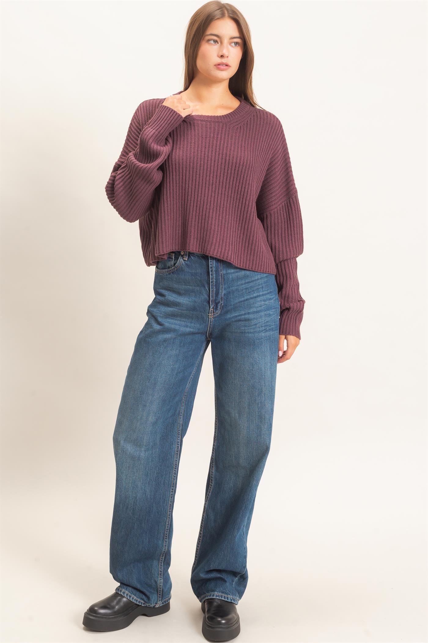 Wholesale Oversized Cropped Sweater Sweaters DZ26E252 COCOA DOUBLE ZERO