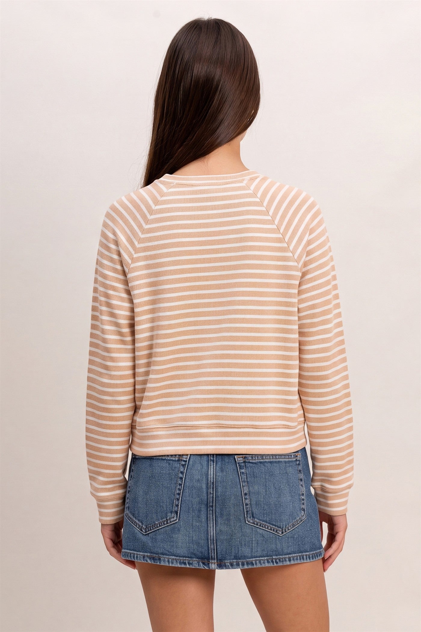 Wholesale Striped Waffle Knit Raglan Top Clothing Tops DZ26E450 SAND DOUBLE ZERO