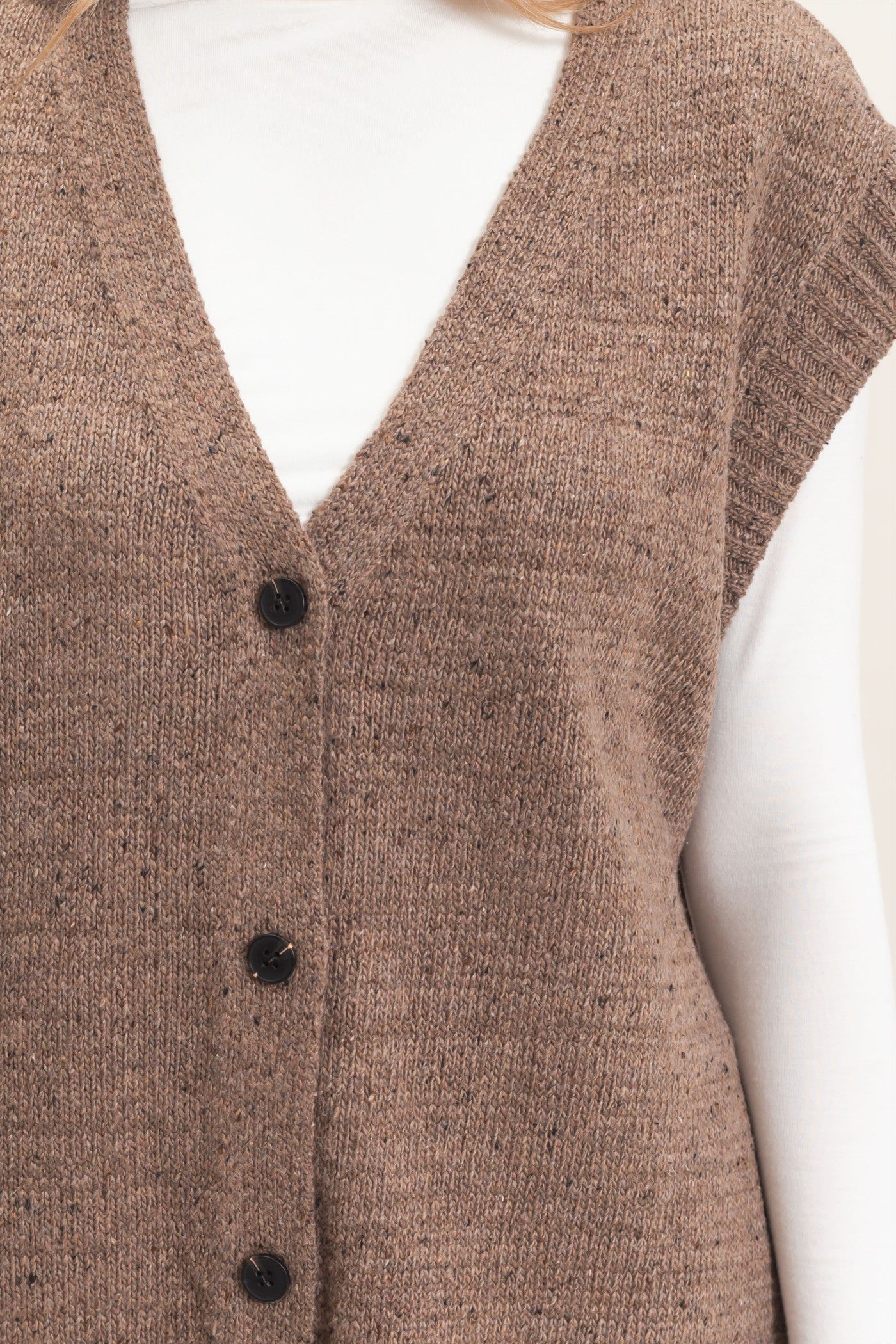Wholesale V-Neck Knit Vest Sweaters HF26E484 MOCHA HYFVE