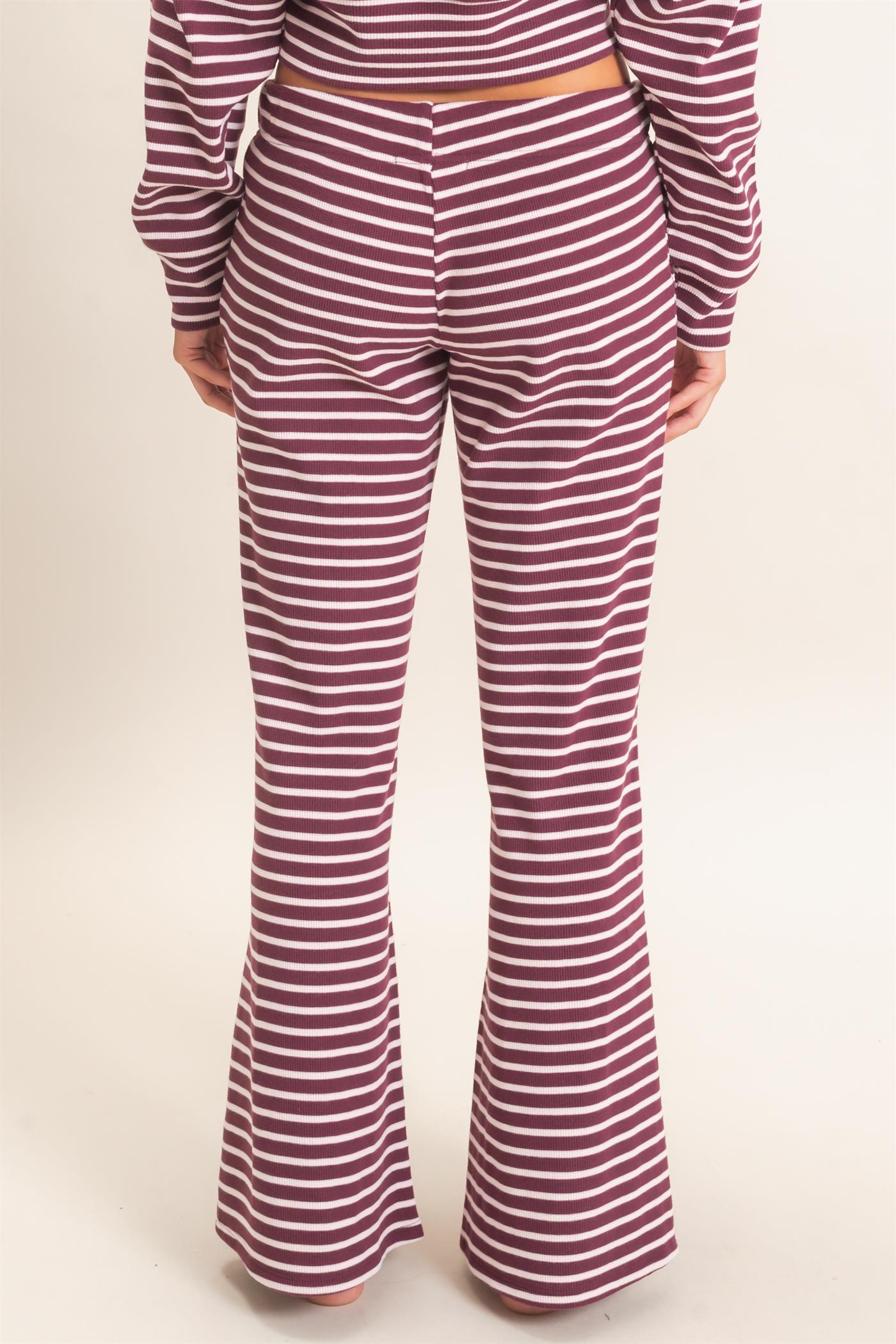Wholesale Low Rise Striped Waffle Knit Pants Pants DZ26E553 DARK CHERRY DOUBLE ZERO