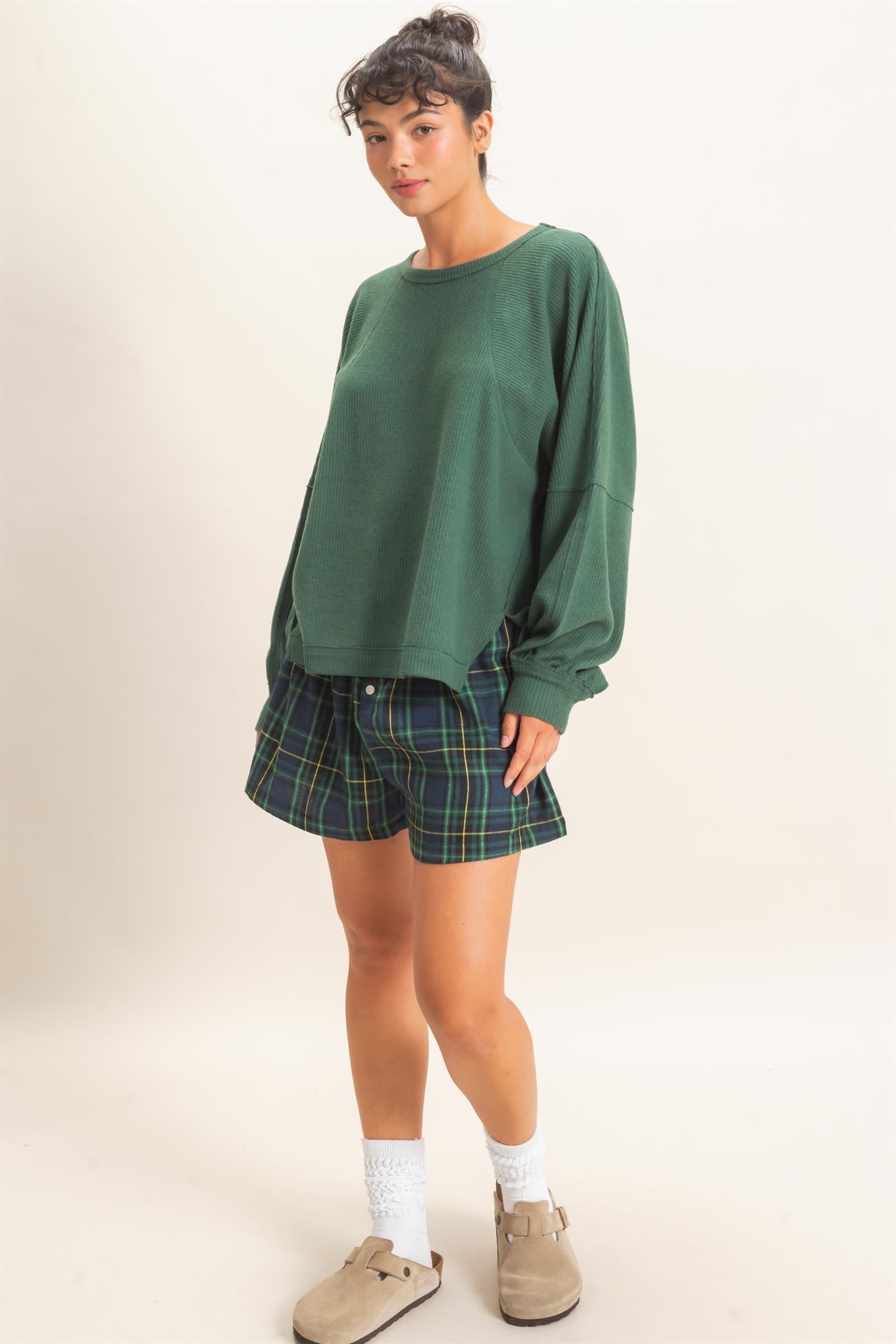Wholesale Plaid Shorts With Button Front Shorts DZ26F270 GREEN DOUBLE ZERO