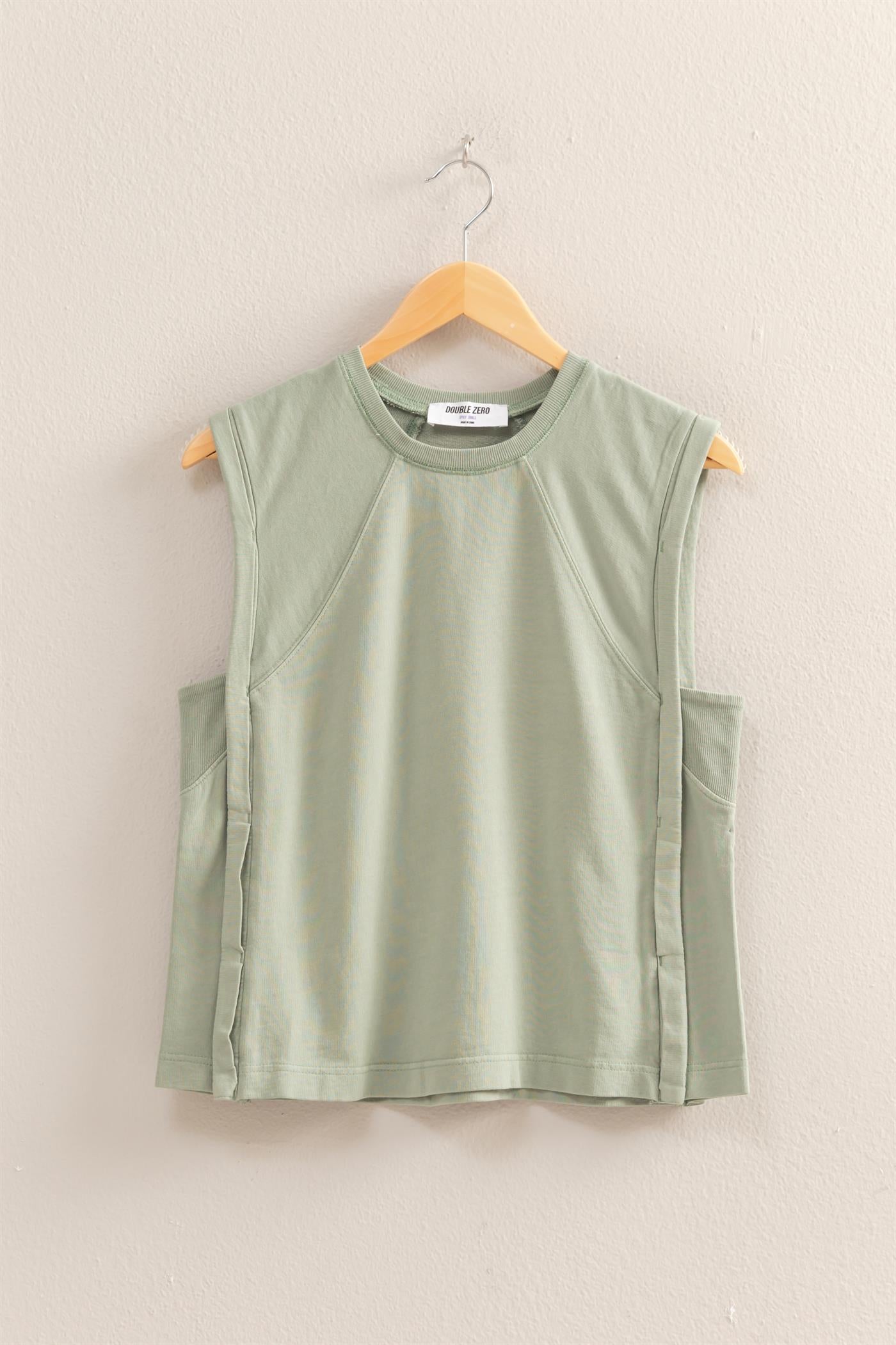 Wholesale Round Neck Sleeveless Boxy Top Clothing Tops DZ25C561 SAGE GREEN DOUBLE ZERO