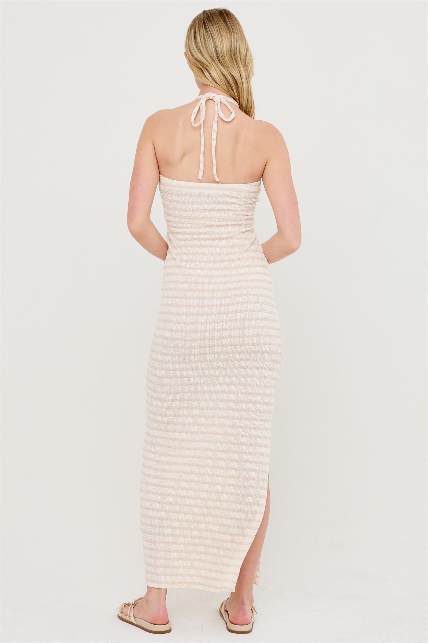 Wholesale Halter Neck Twist Bust Midi Dress Dresses HF26C301 L.TAUPE HYFVE