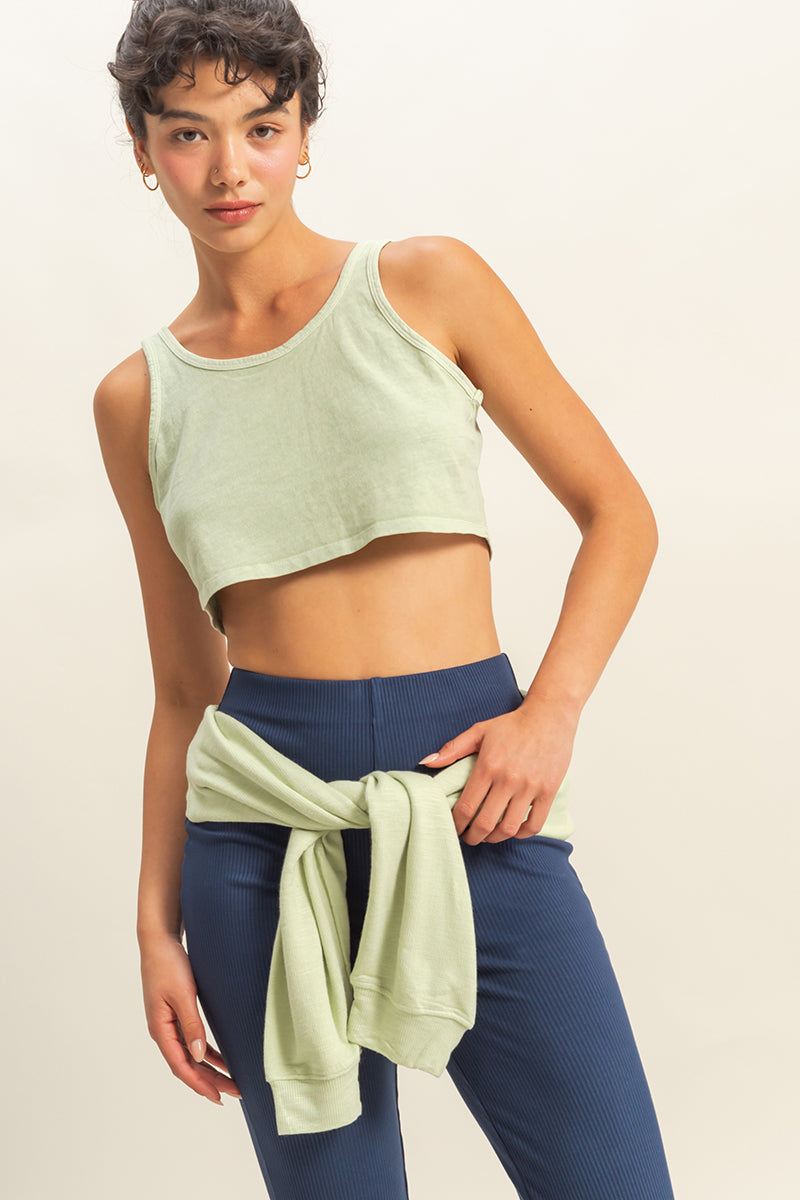 Wholesale Sleeveless Scoop Neck Crop Top Clothing Tops DZ22C809 PASTEL GREEN DOUBLE ZERO