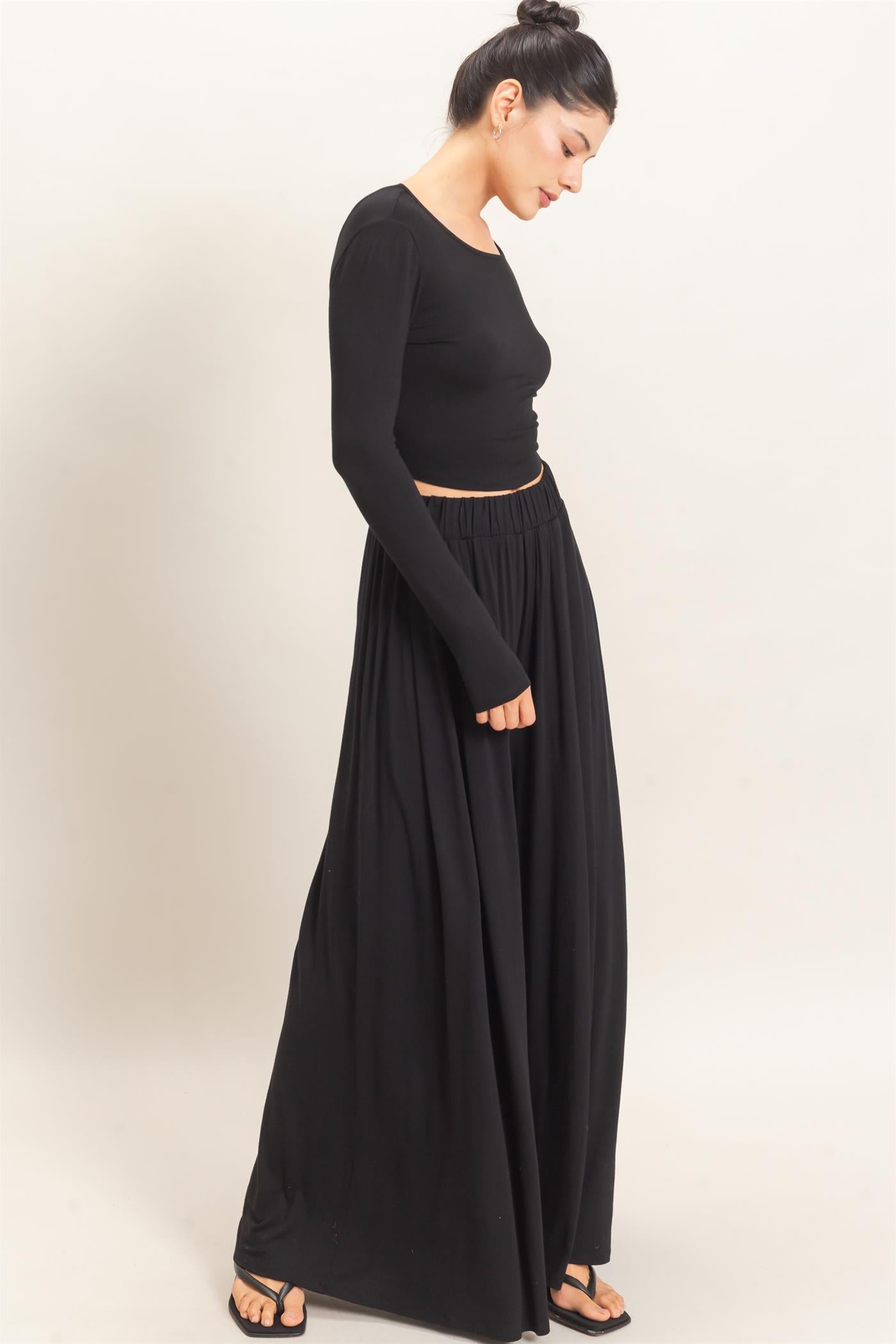 Wholesale Long Sleeve Top & Wide Leg Pants Set Clothing HF26F227-SET-D BLACK HYFVE