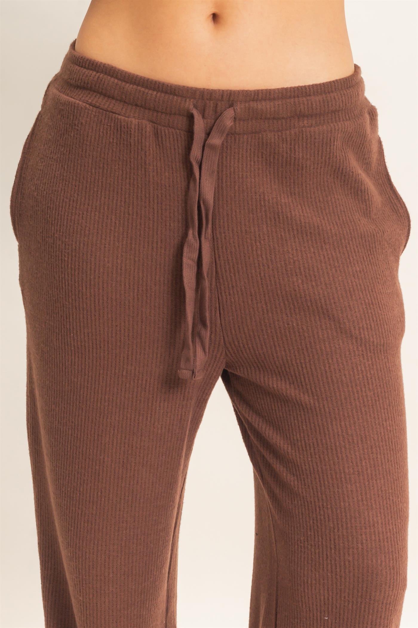 Wholesale Brushed Waffle Drawstring Pants Pants DZ26F313 DARK BROWN DOUBLE ZERO