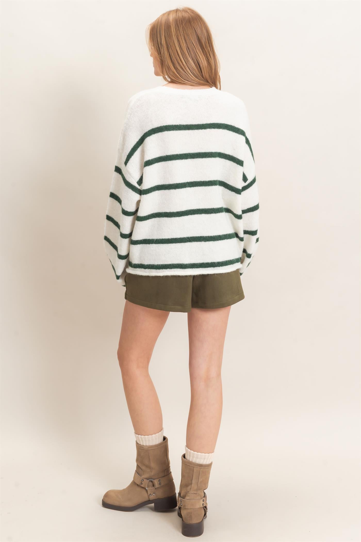 Wholesale Striped Crew Neck Sweater Sweaters HF26E894 HUNTER GREEN HYFVE
