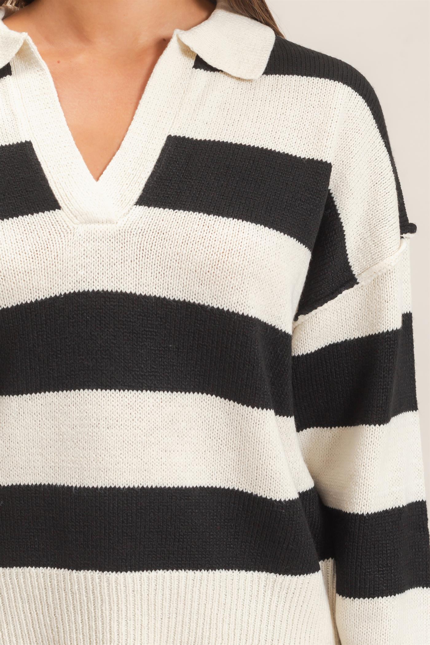 Wholesale Rugby Stripe Polo Sweater Sweaters DZ26E297 CREAM DOUBLE ZERO
