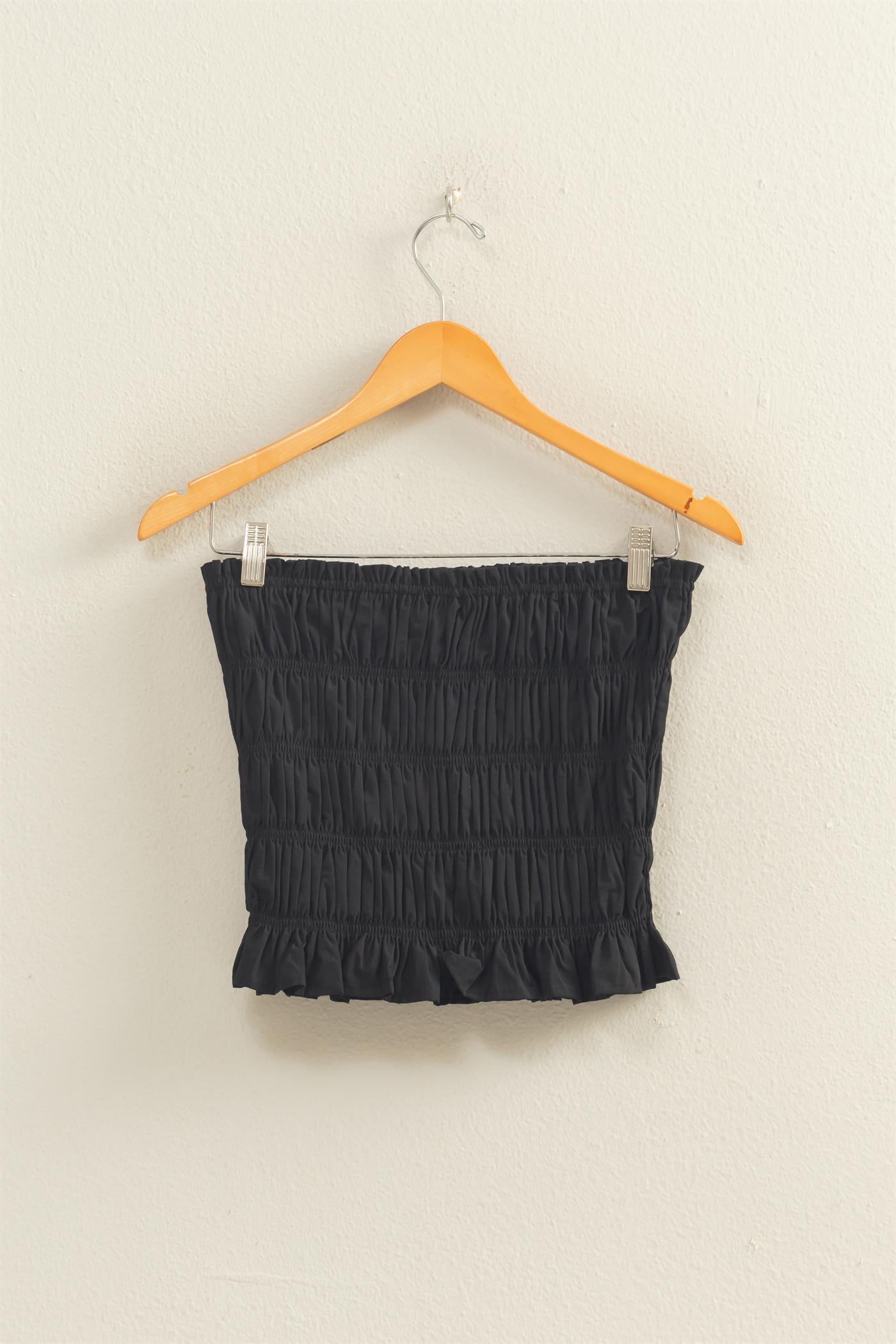 Wholesale Smocked Ruffle Tube Top Clothing Tops DZ26C282 BLACK DOUBLE ZERO
