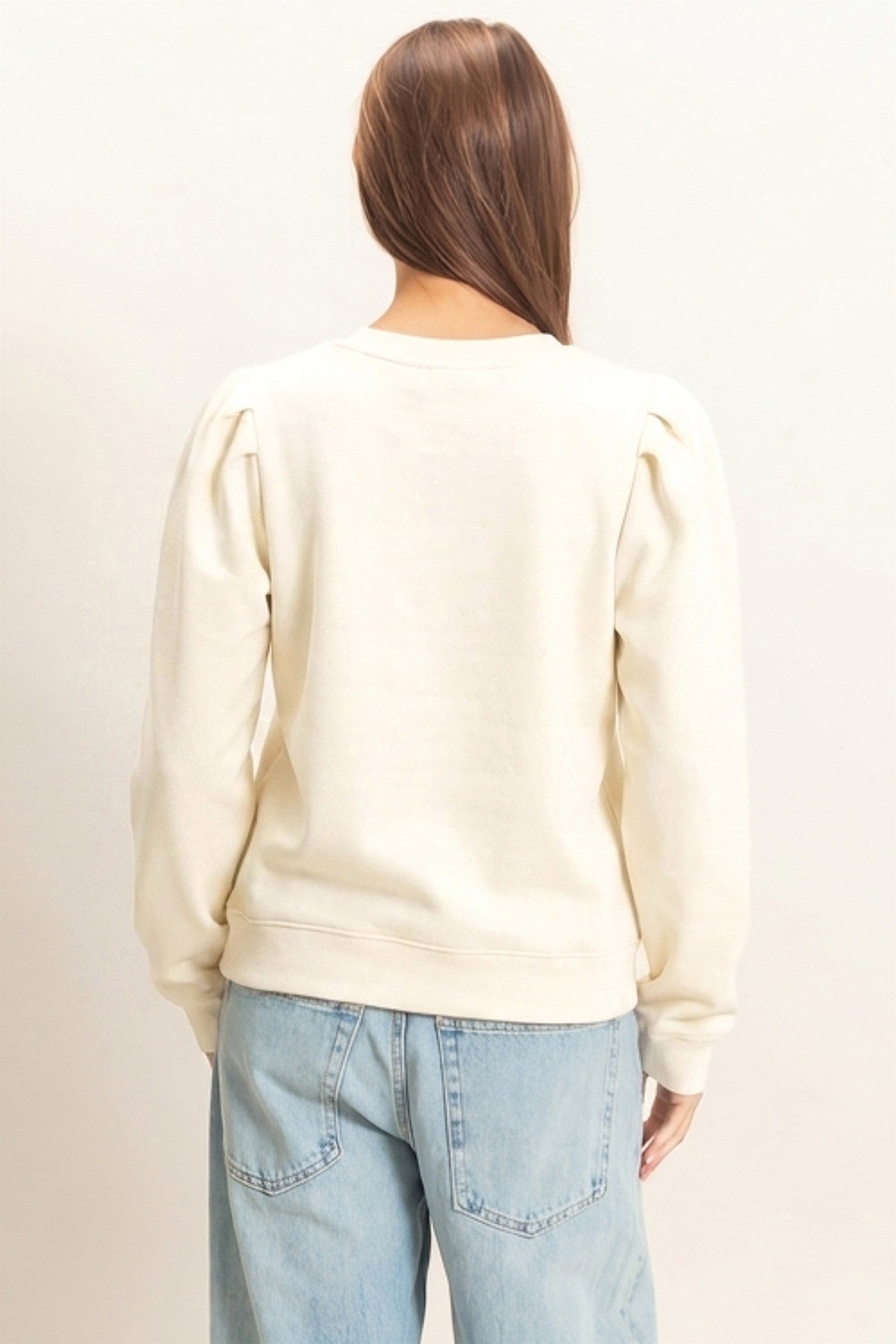 Wholesale Puff Sleeve Crew Neck Sweatshirt Sweatshirts DZ26E110 CREAM DOUBLE ZERO