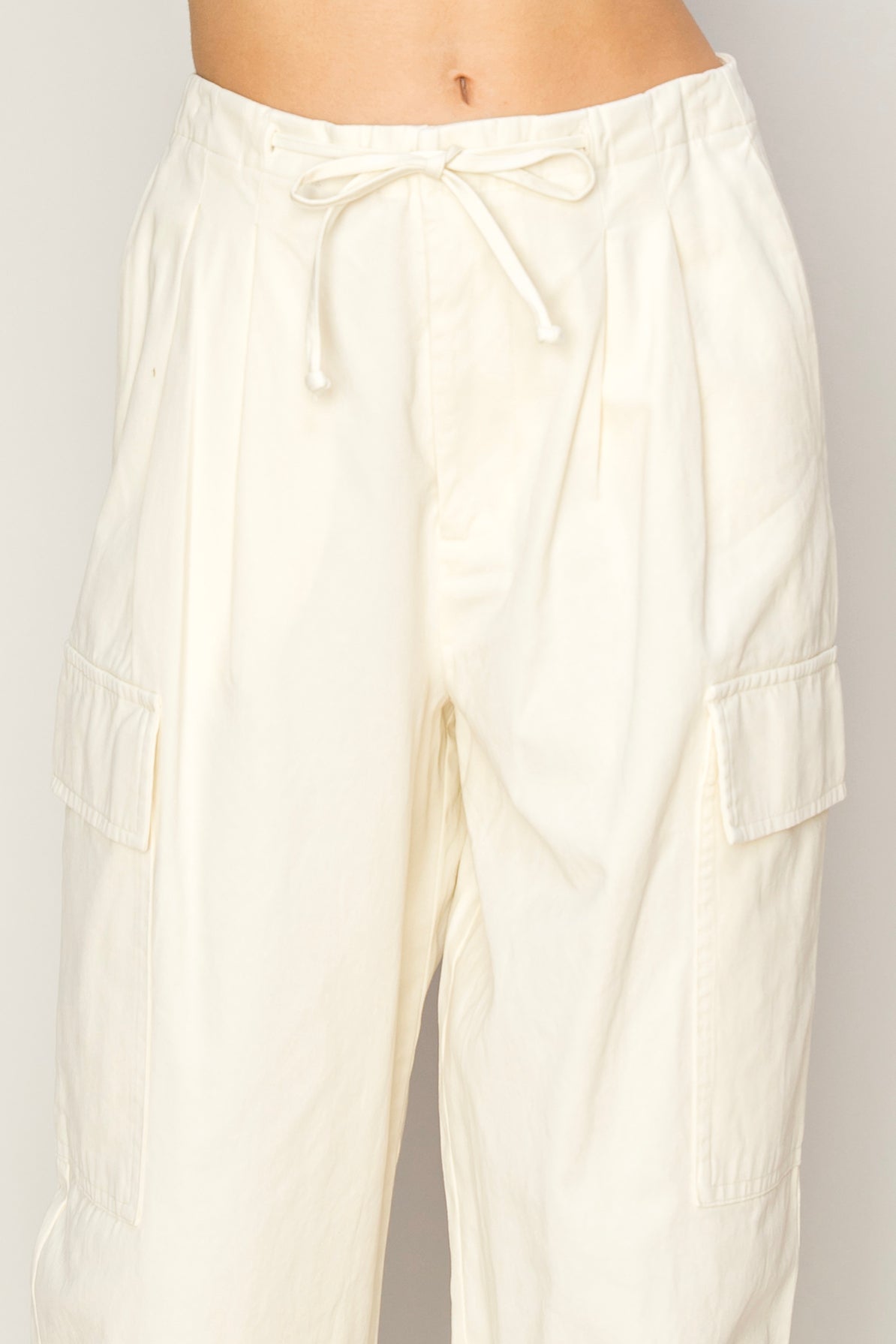 Wholesale High Waist Drawstring Cargo Pants Pants DZ24A650 CREAM DOUBLE ZERO